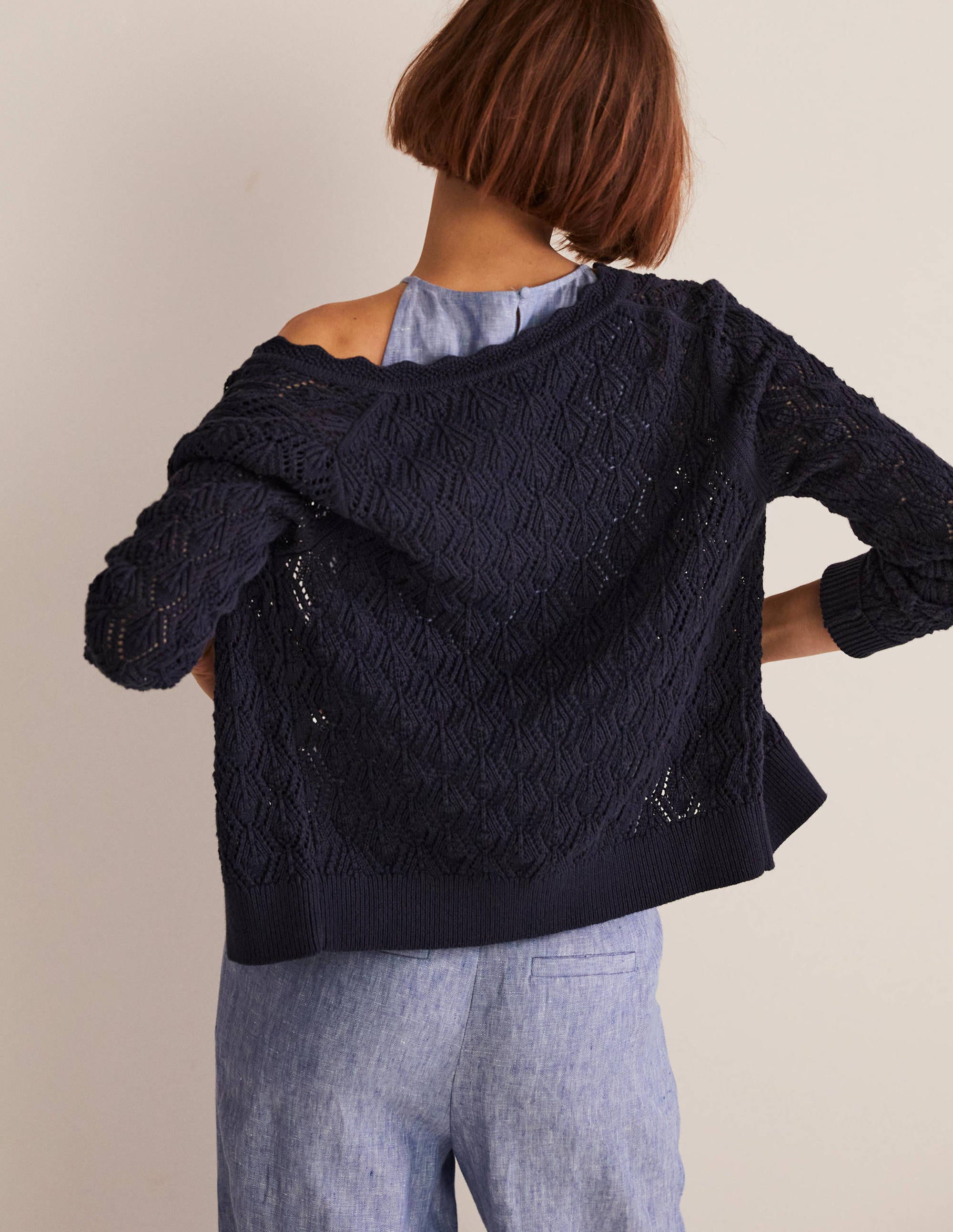 Gilet en crochet festonné-Bleu marine - Image 5