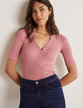 Ribbed Knitted T-shirt-Almond Pink