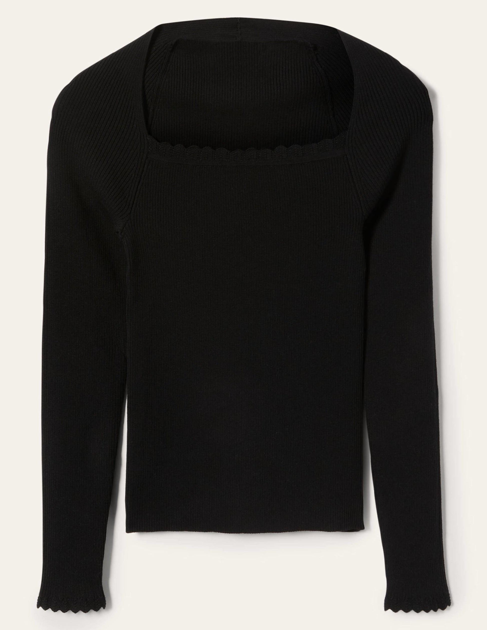 Rippstrickoberteil mit eckigem Ausschnitt-Schwarz-6