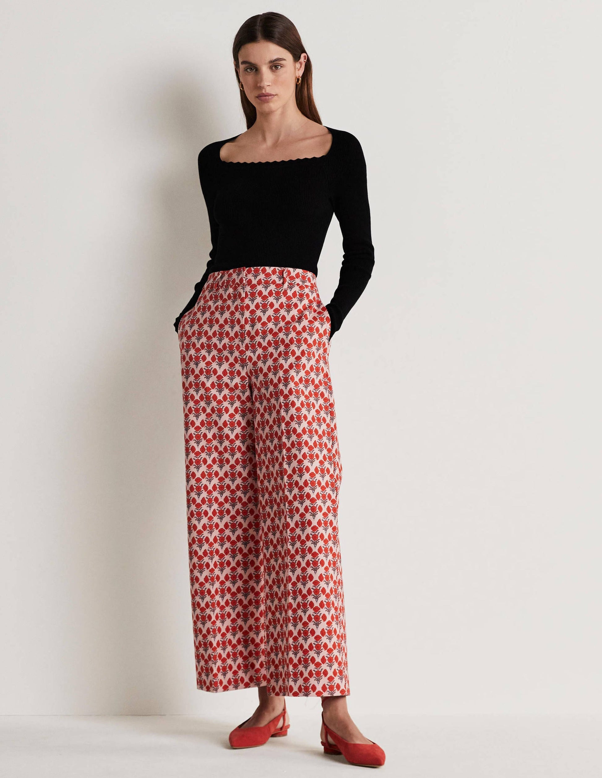 Rippstrickoberteil mit eckigem Ausschnitt-Schwarz-1