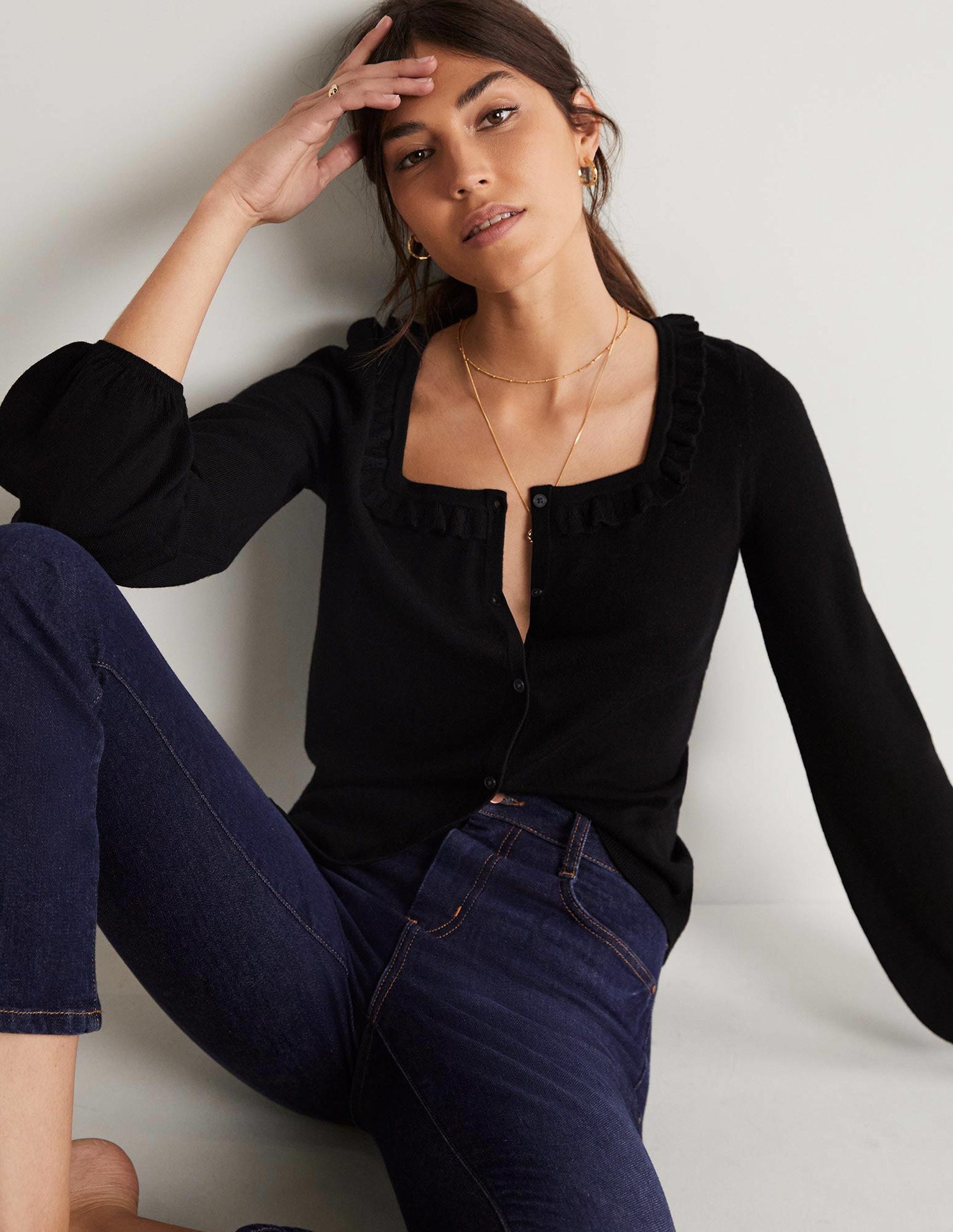 Square Neck Merino Cardigan-Black - Image 9