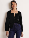 Square Neck Merino Cardigan-Black