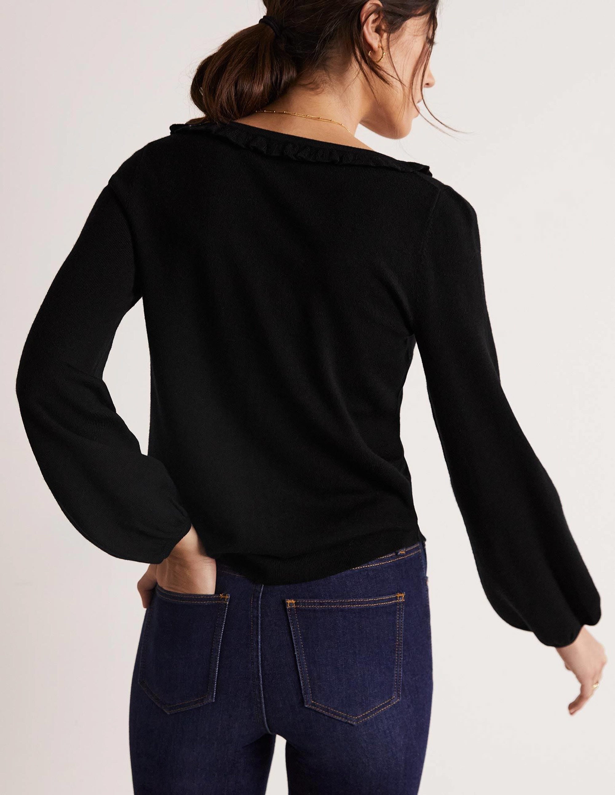 Square Neck Merino Cardigan-Black - Image 3