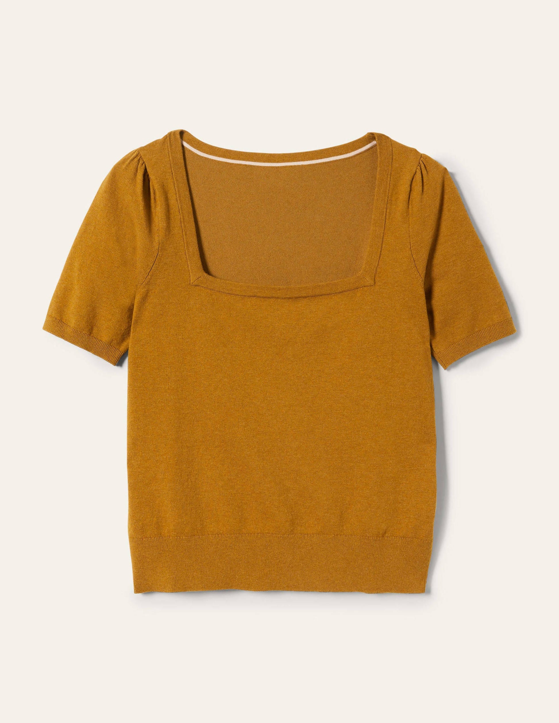 Top à col carré en maille de coton-Marron caramel chiné-9