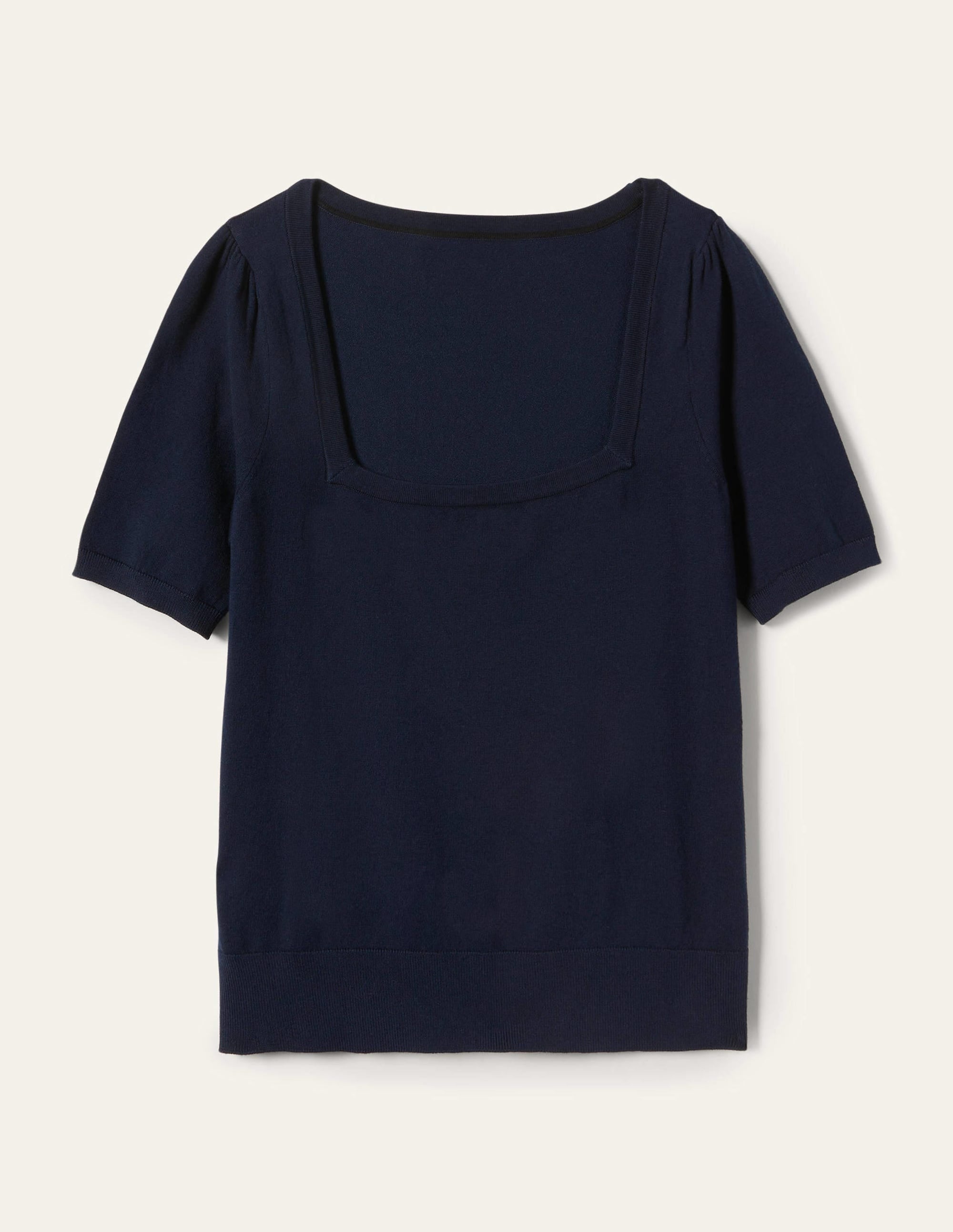 Cotton Square Neck Knitted Top-Navy - Image 6