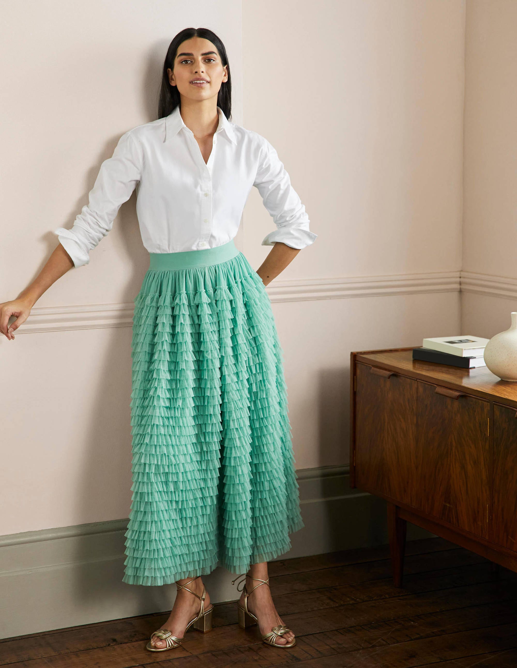 Jupe midi en tulle-Vert tendre - Image 7