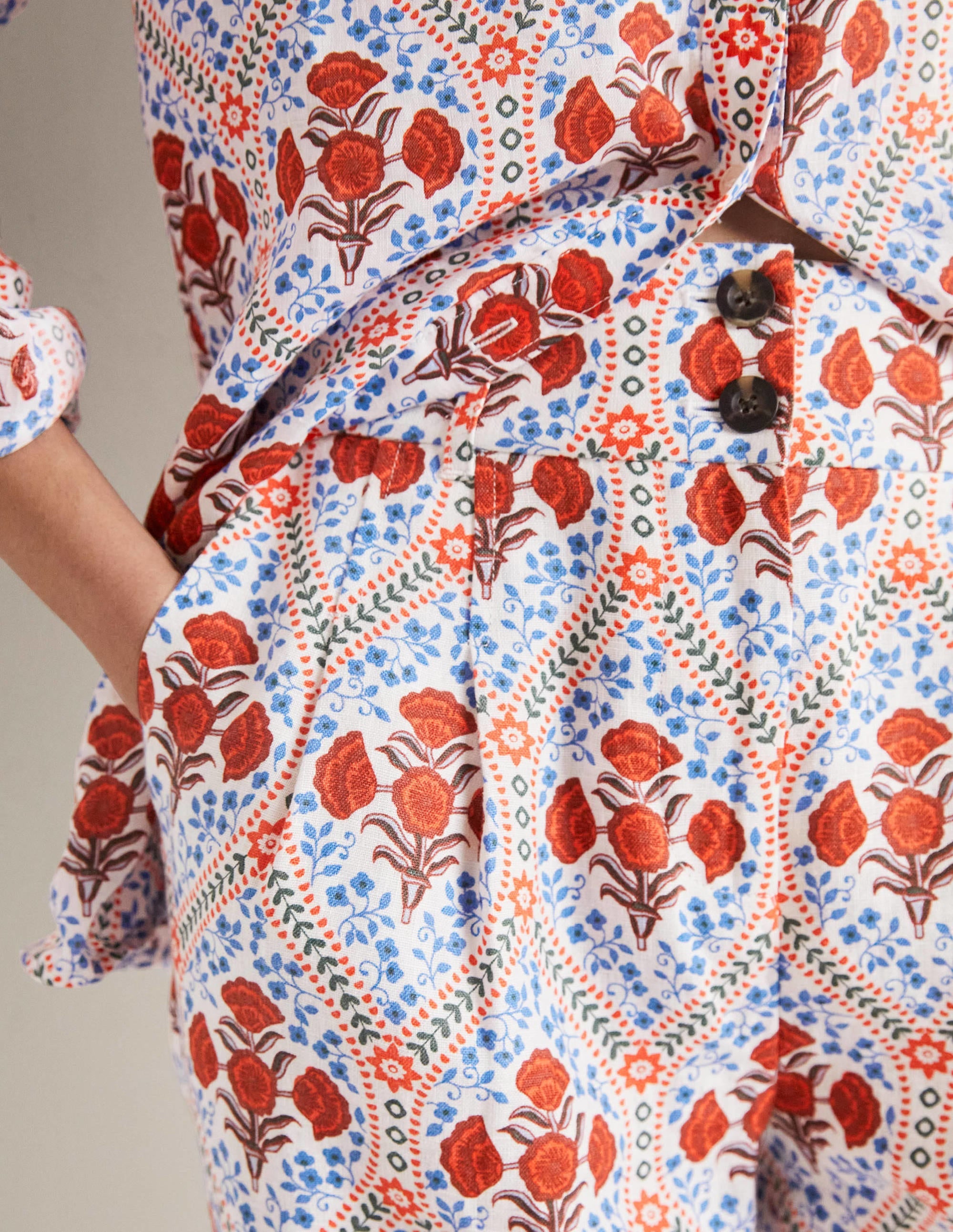 Turn Up Linen Trousers-Ivory, Poppy Bloom - Image 2
