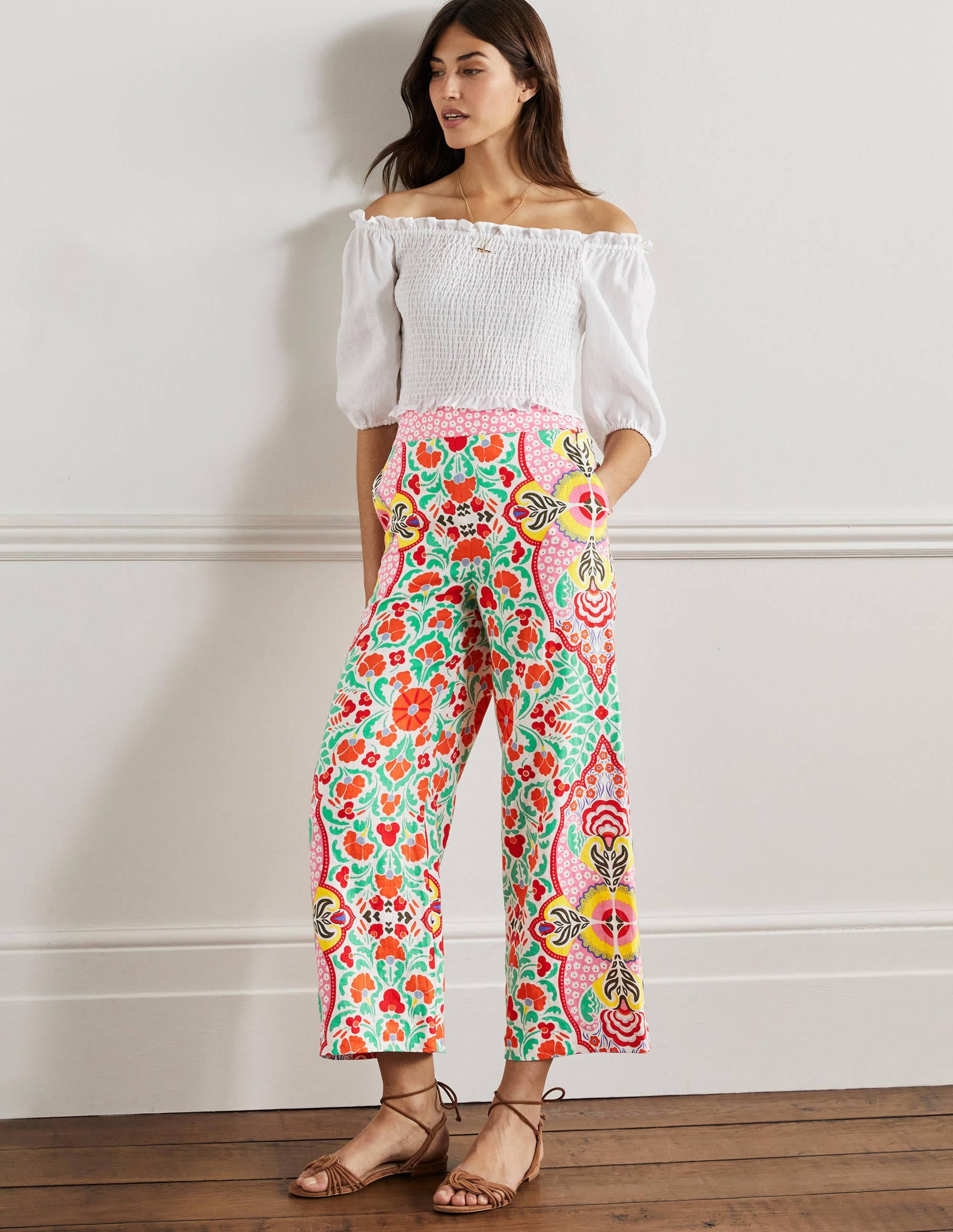 Gemusterte Leinenhose-Bunt, Blumenmuster - Image 1