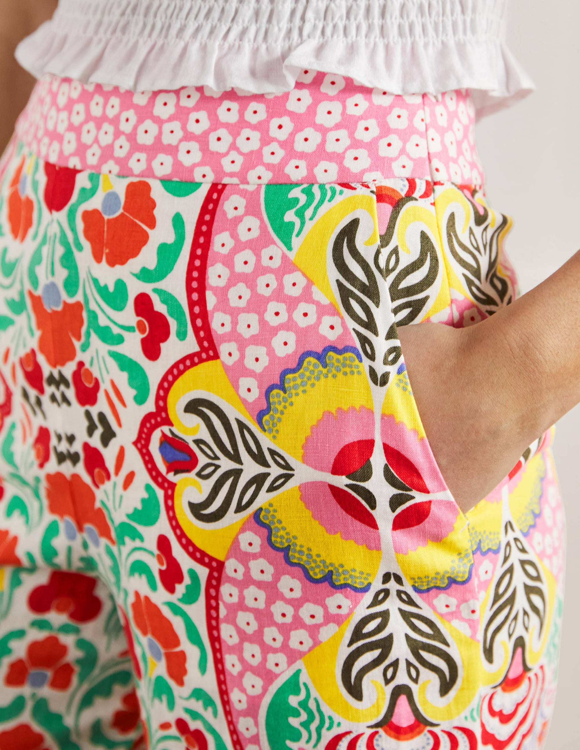 Gemusterte Leinenhose-Bunt, Blumenmuster - Image 2
