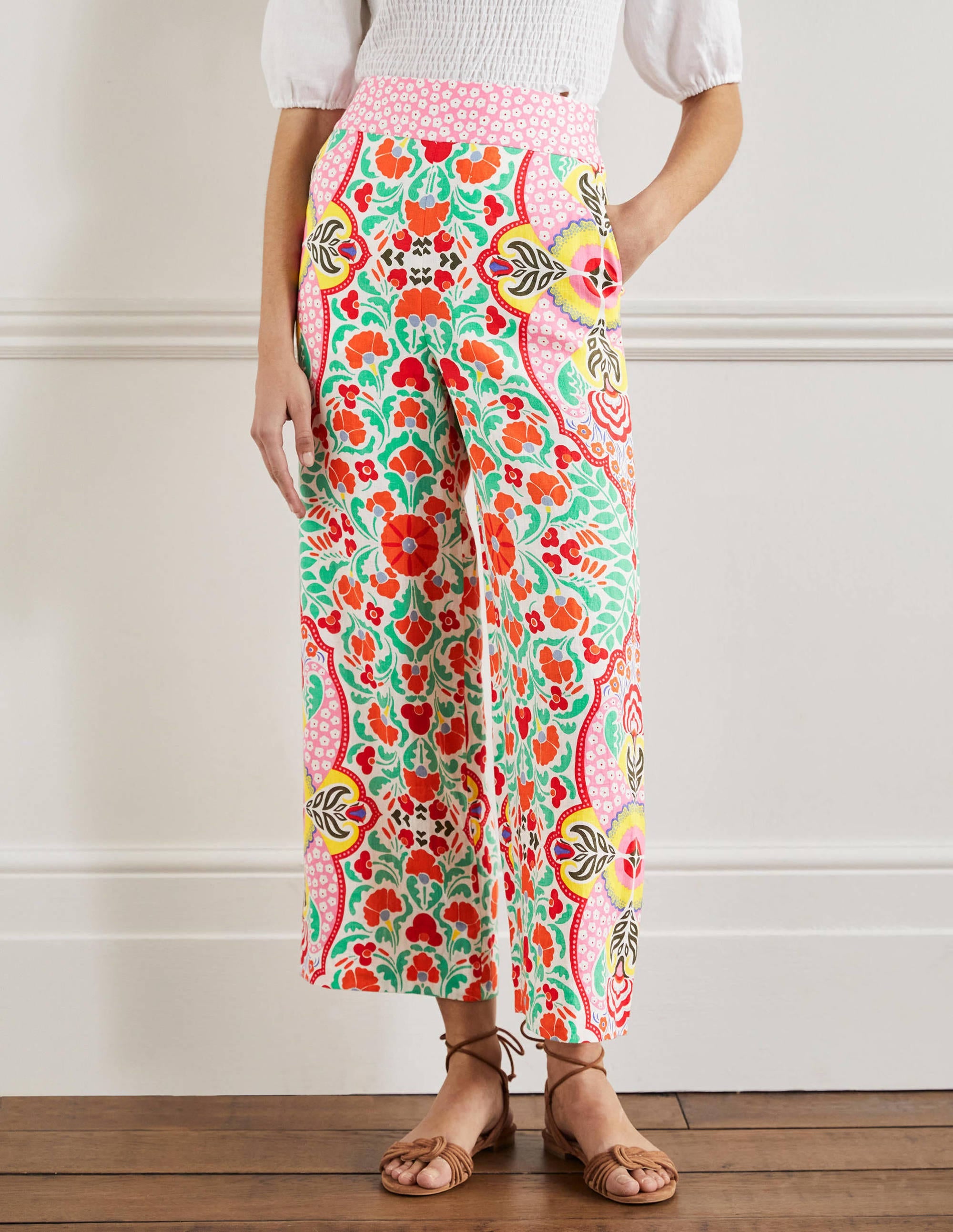 Gemusterte Leinenhose-Bunt, Blumenmuster - Image 4