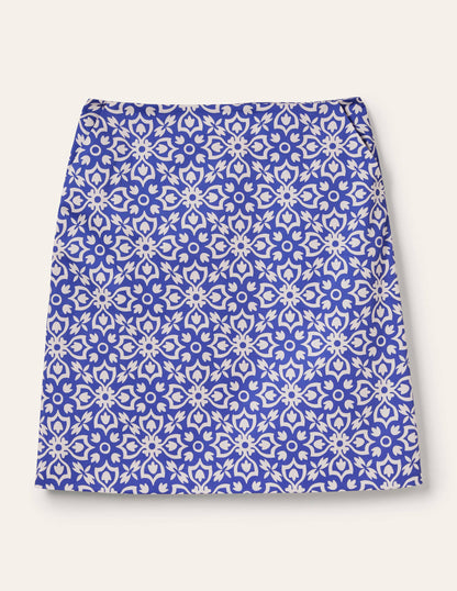 Gemusterter Minirock mit A-Linie-Glockenblumenblau, Blumenfliesen
