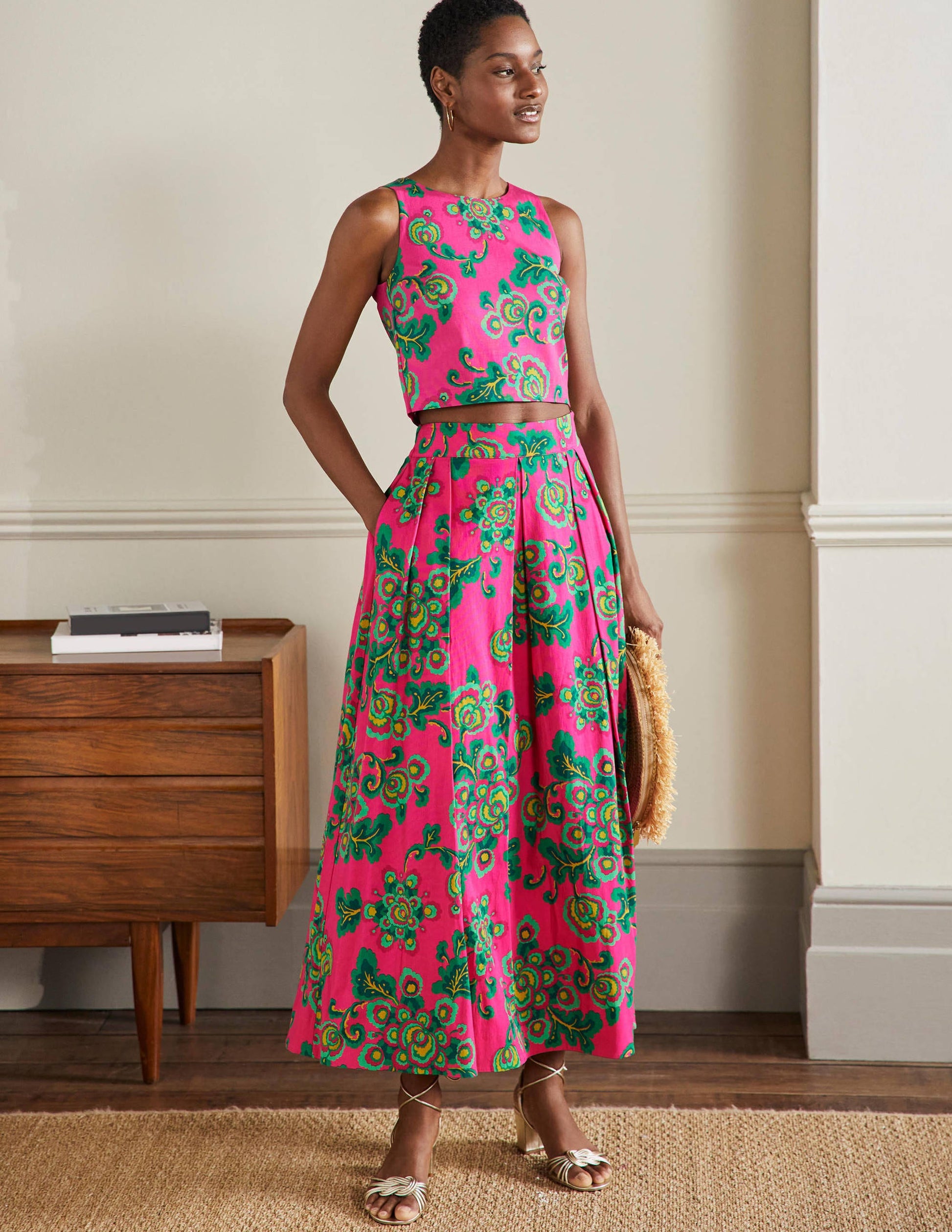 Scarlett Gemusterter Midirock-Pink, Wildblumen-1