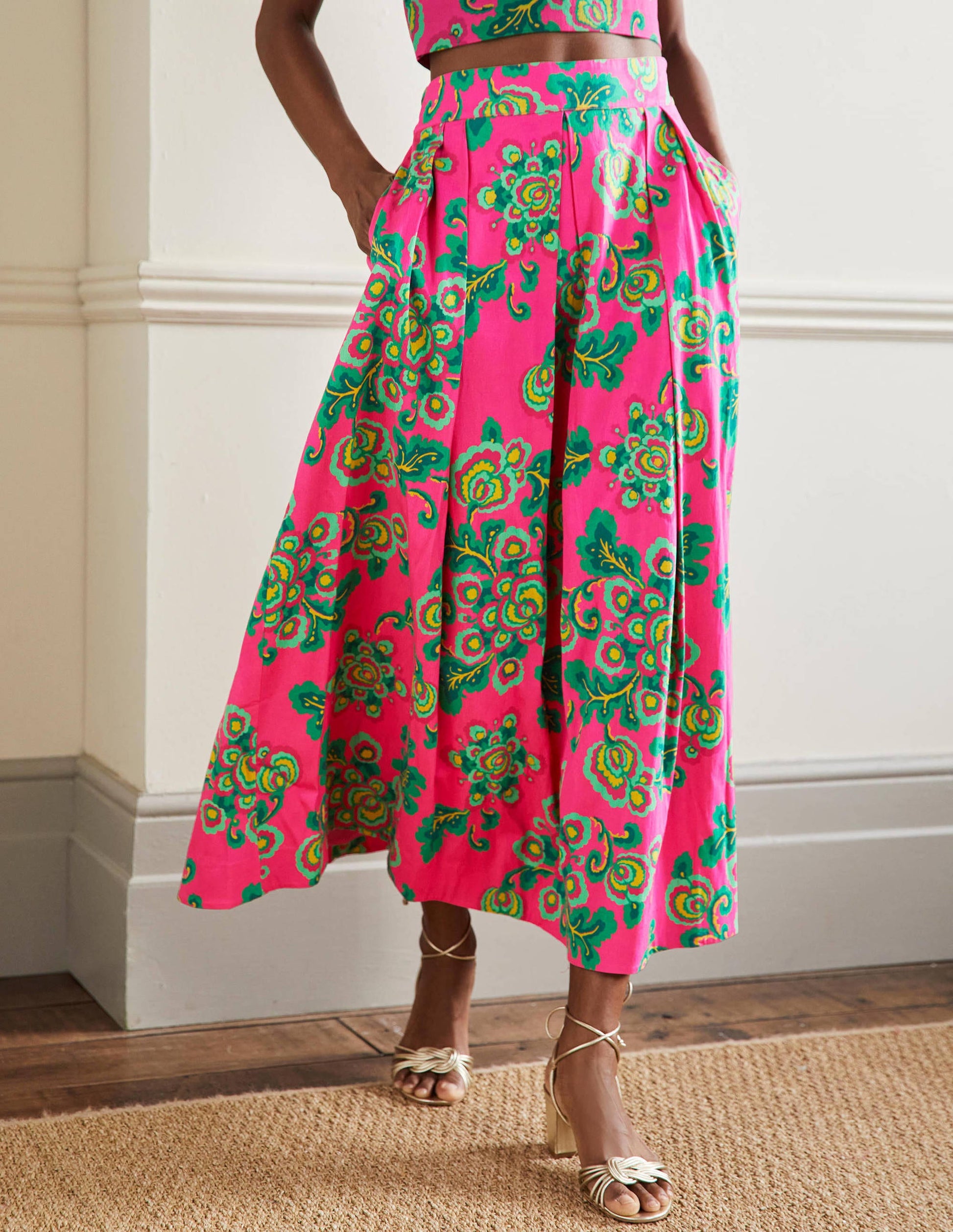 Scarlett Gemusterter Midirock-Pink, Wildblumen-4
