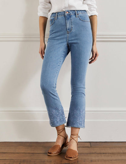 7/8-Jeans mit Schlag-Helles Vintageblau, Stickerei-4