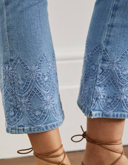7/8-Jeans mit Schlag-Helles Vintageblau, Stickerei-5