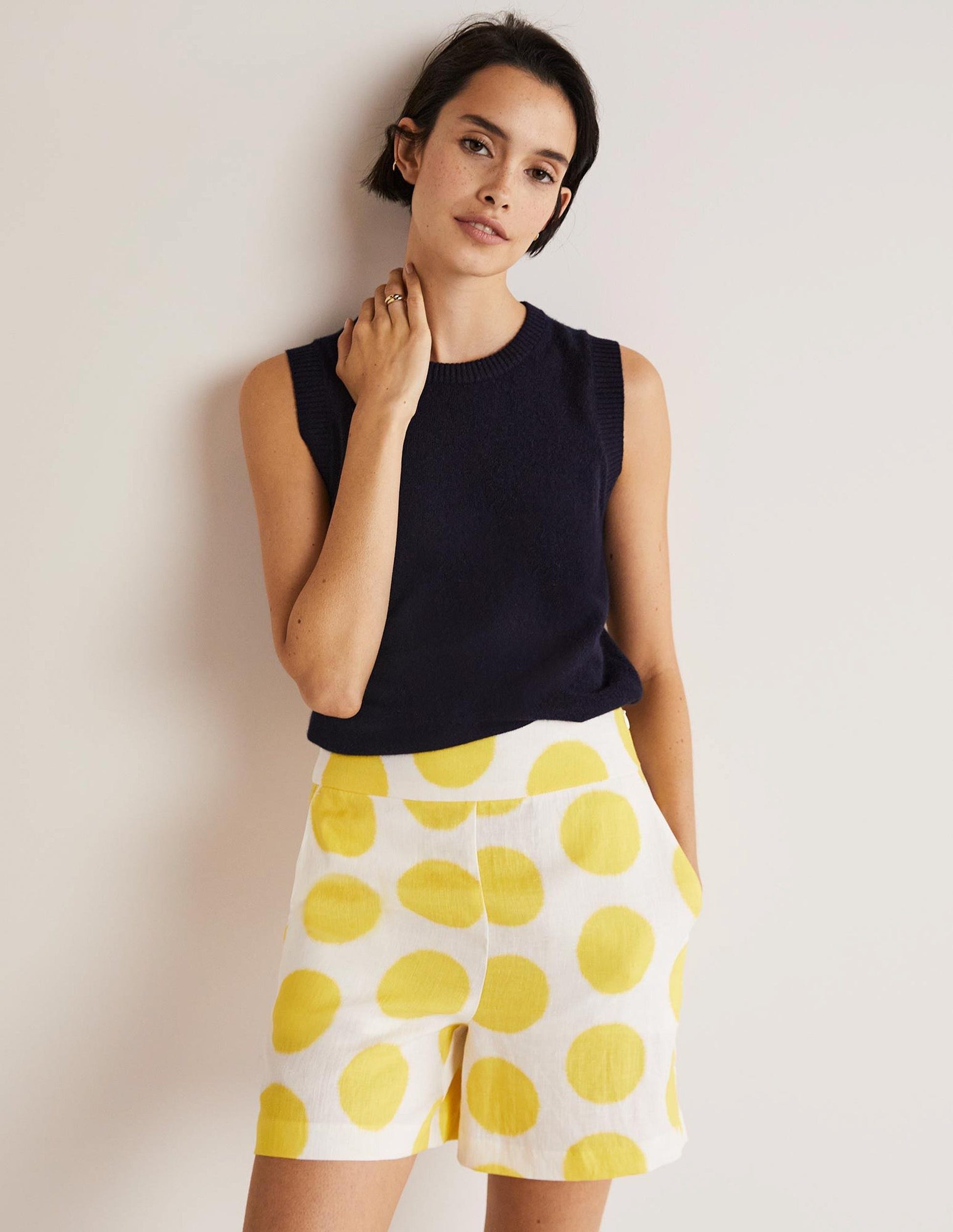 Georgina Leinenshorts-Rauchgelb, Ikat-Tupfen-1