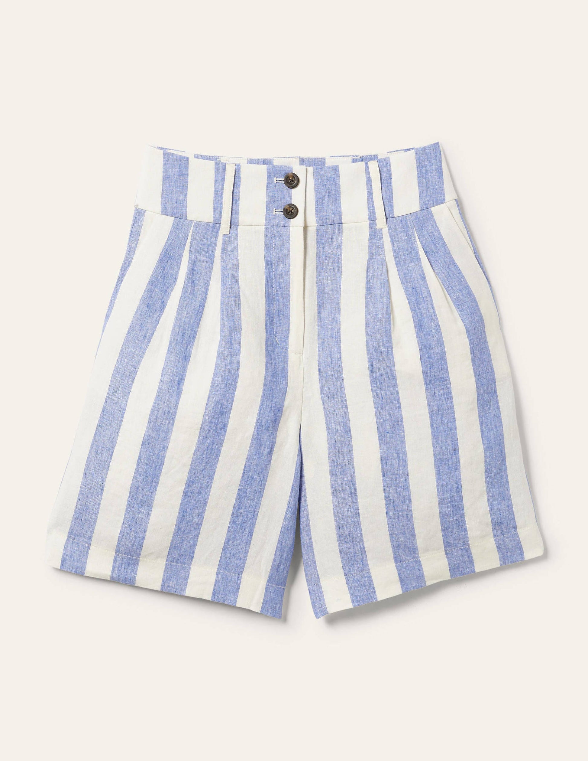 Linen Pleat Shorts-Bluebell and Ivory Stripe-5
