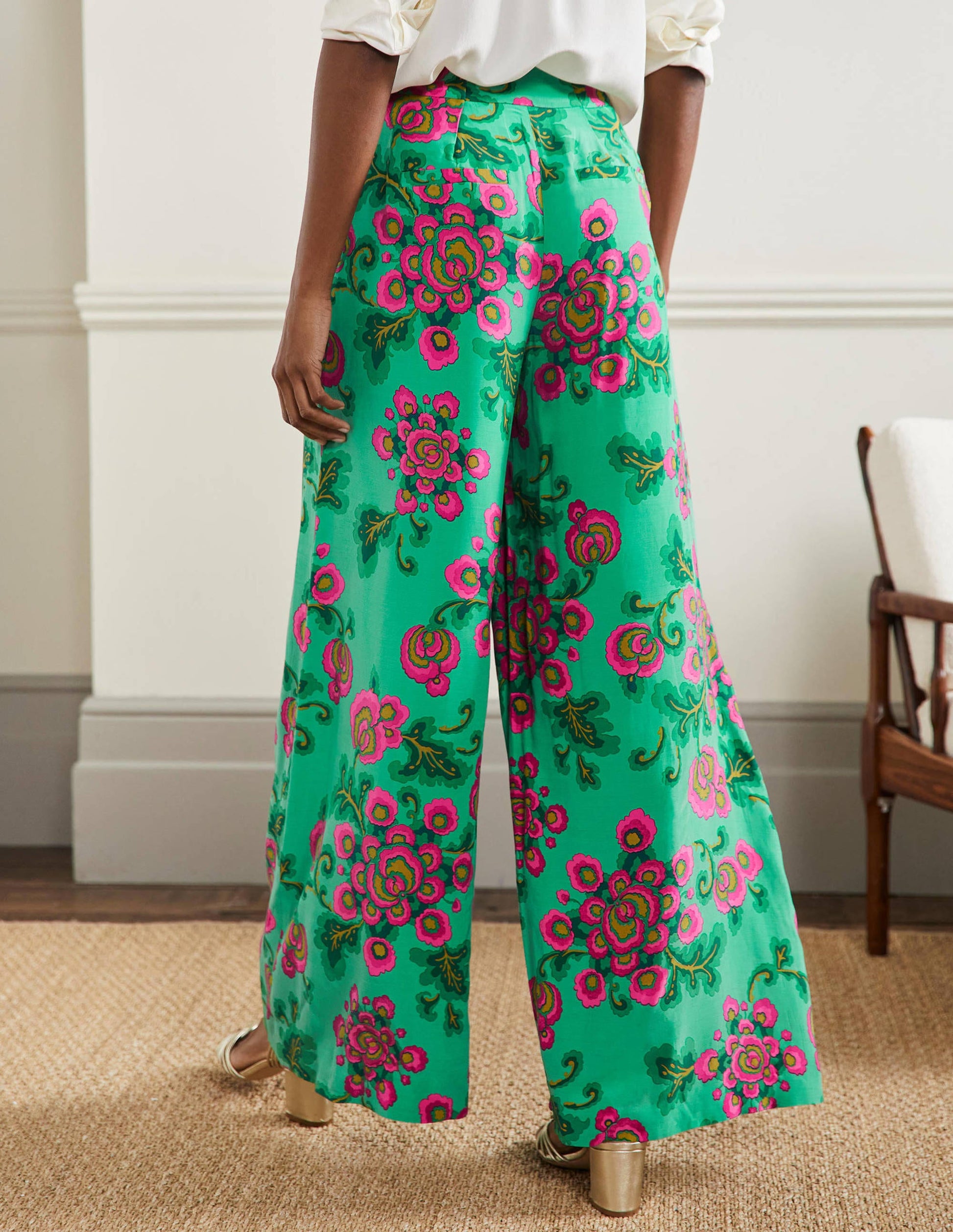Zoe Palazzo-Hose mit weitem Bein-Ming-Grün, Wildblumen-3