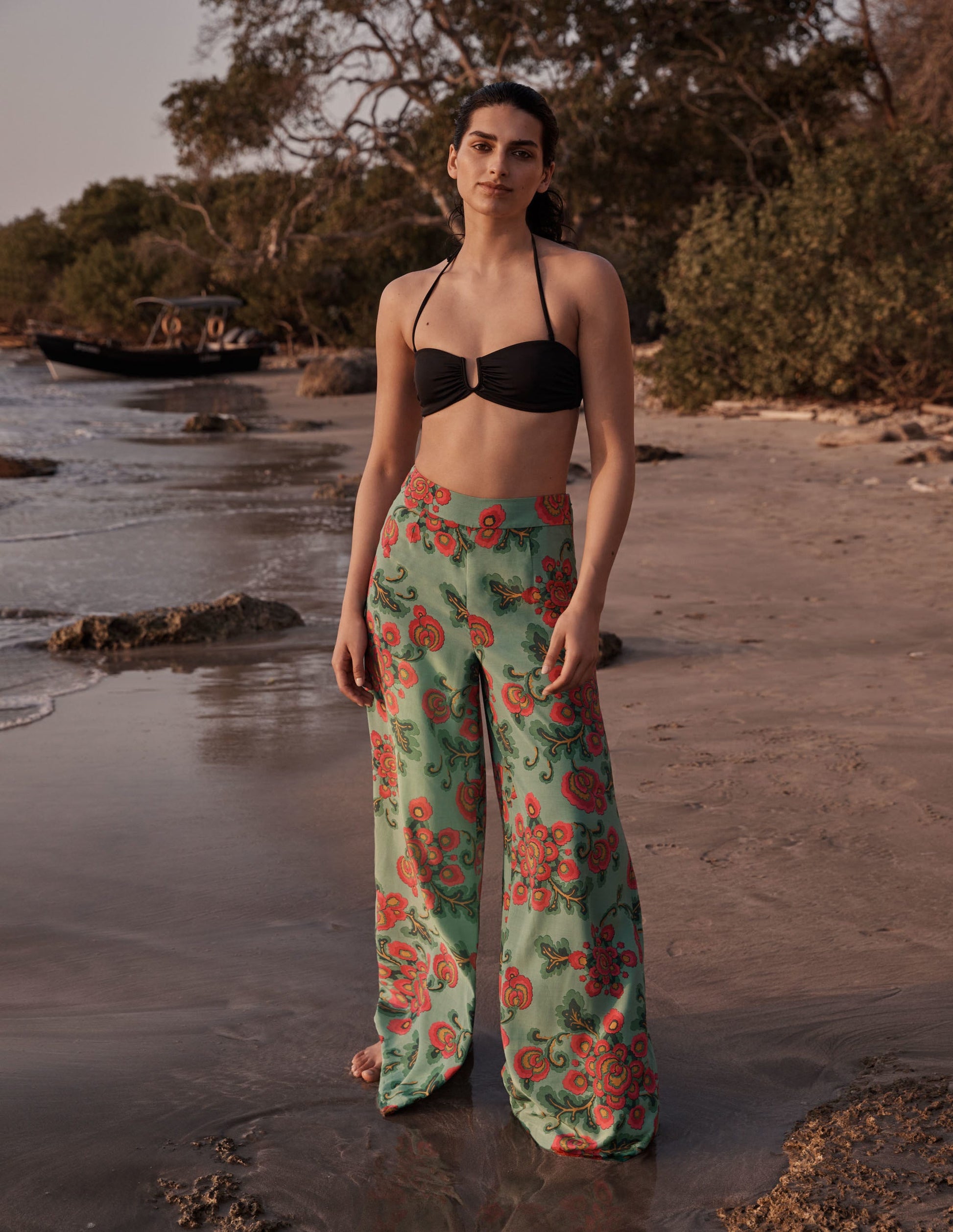 Zoe Palazzo-Hose mit weitem Bein-Ming-Grün, Wildblumen-5