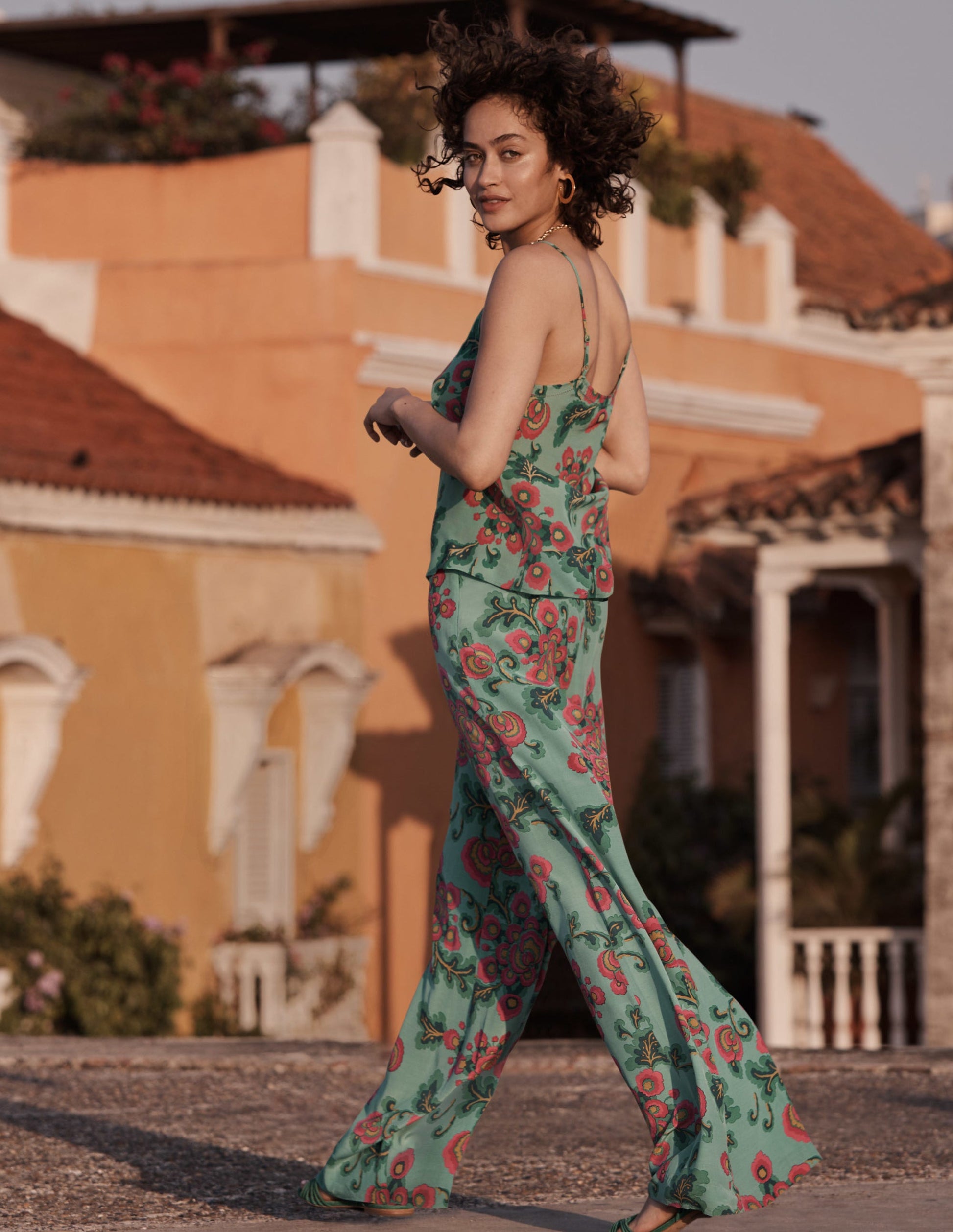 Zoe Palazzo-Hose mit weitem Bein-Ming-Grün, Wildblumen-6