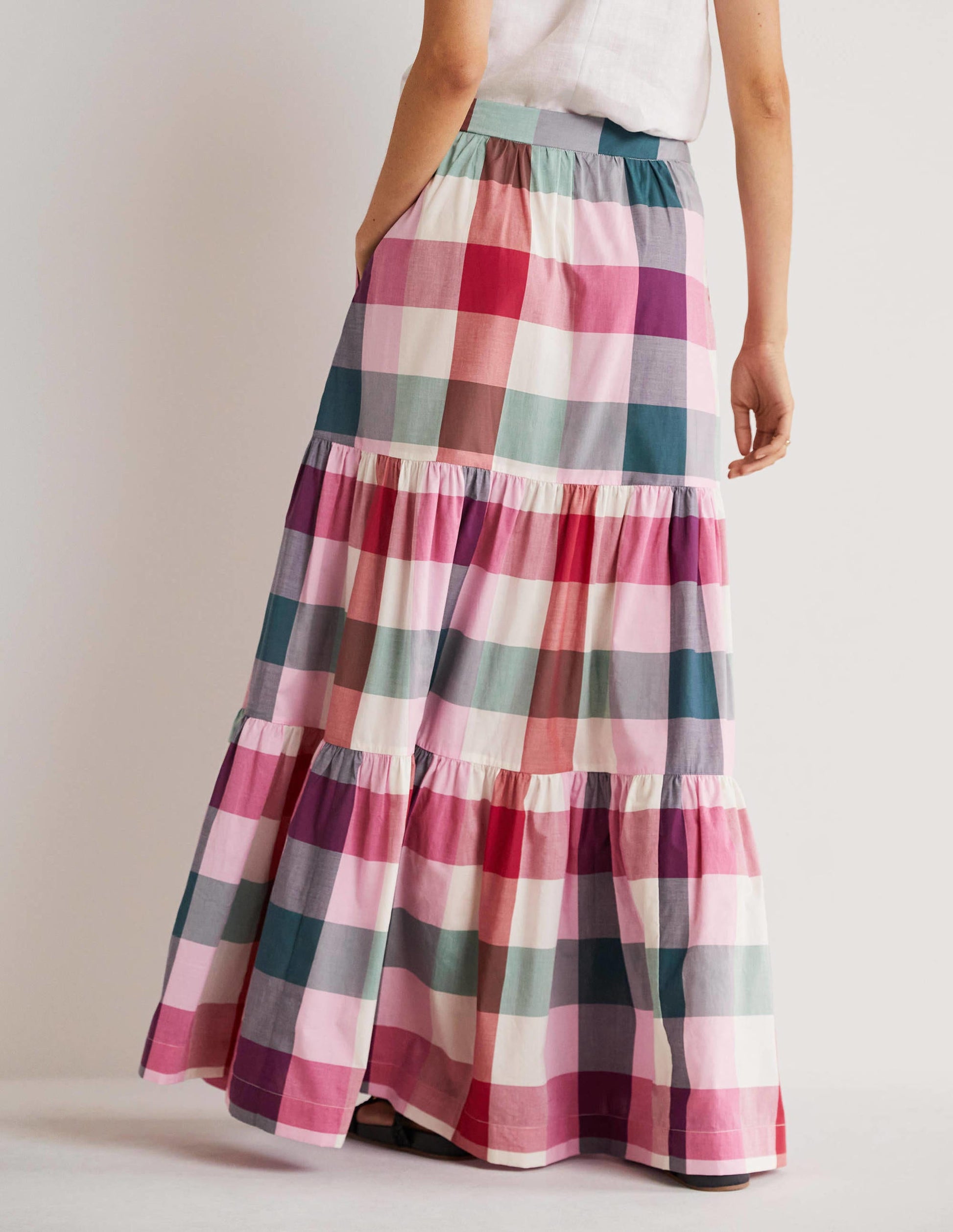 Lorna Stufenrock in Maxilänge-Bonbonrosa/Sattes Pink, Kariert-3
