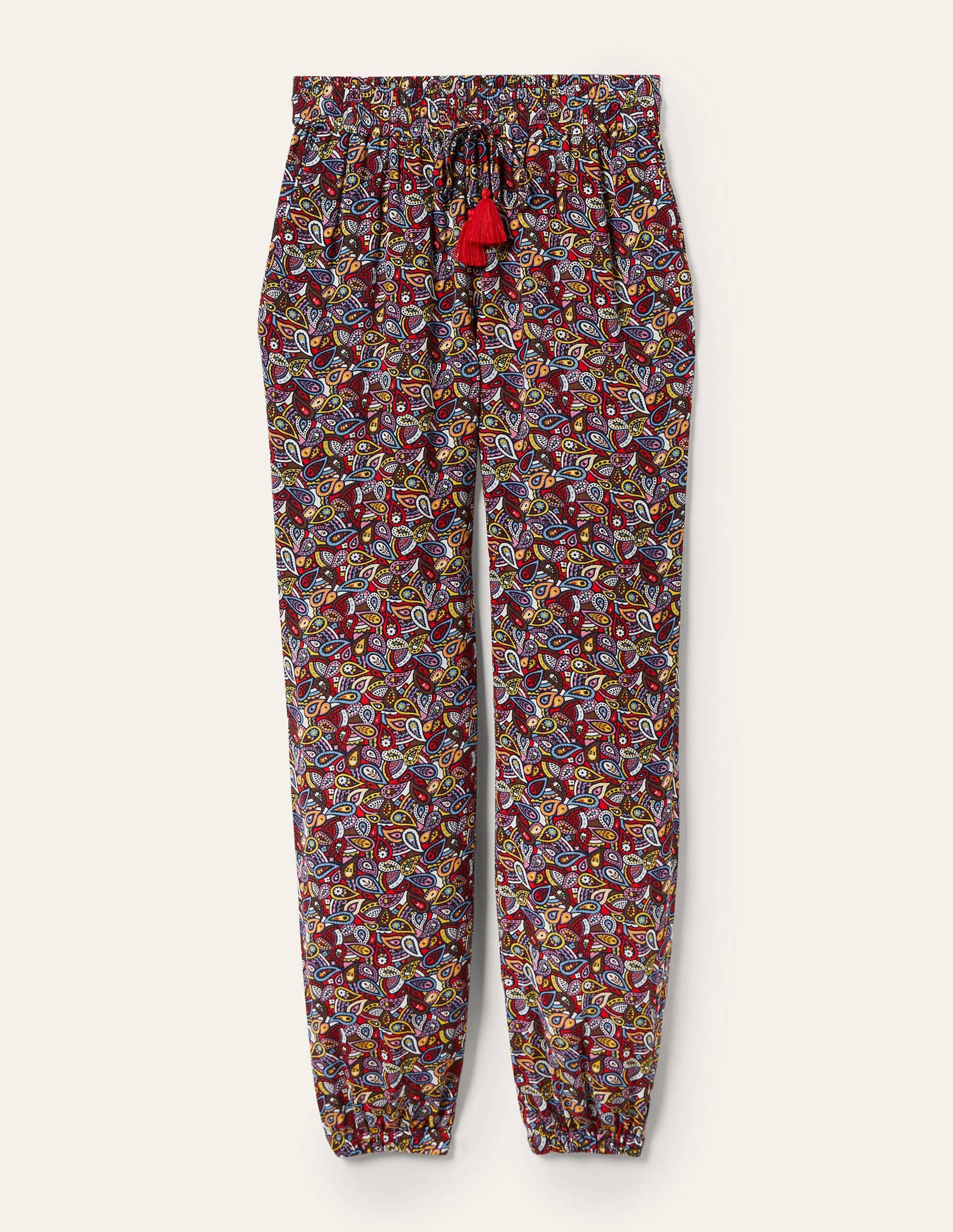 Pantalon fuselé effet froissé-Bleu marine foncé, motif Paisley Blush-5