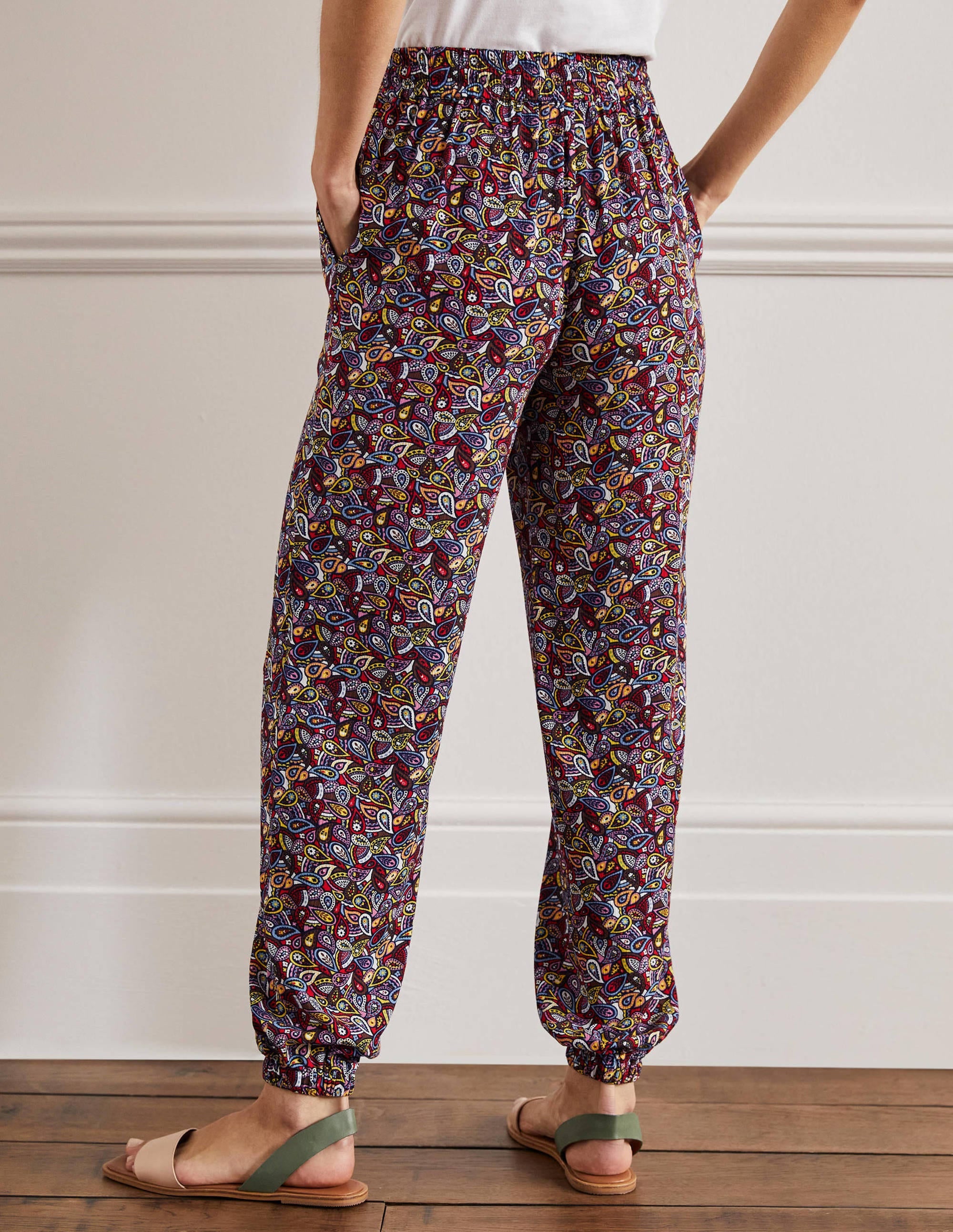 Pantalon fuselé effet froissé-Bleu marine foncé, motif Paisley Blush - Image 3
