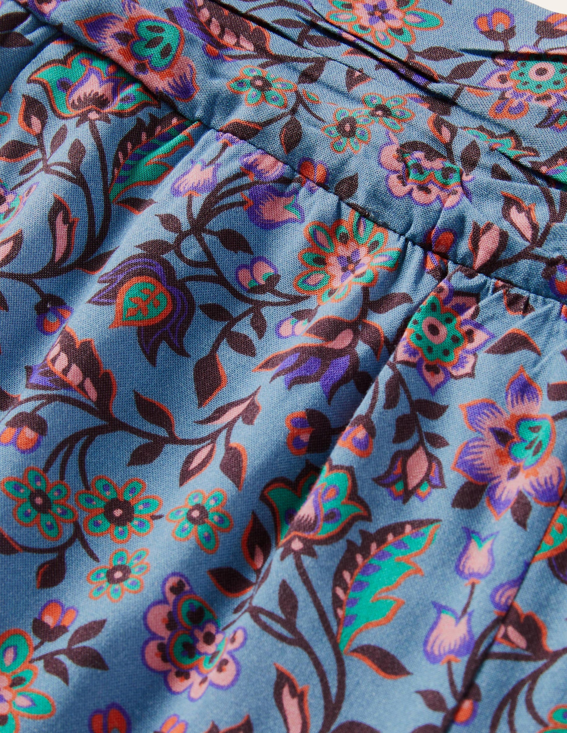 Shorts mit gerafftem Taillenbund-Graublau, Orientalische Wiese-5