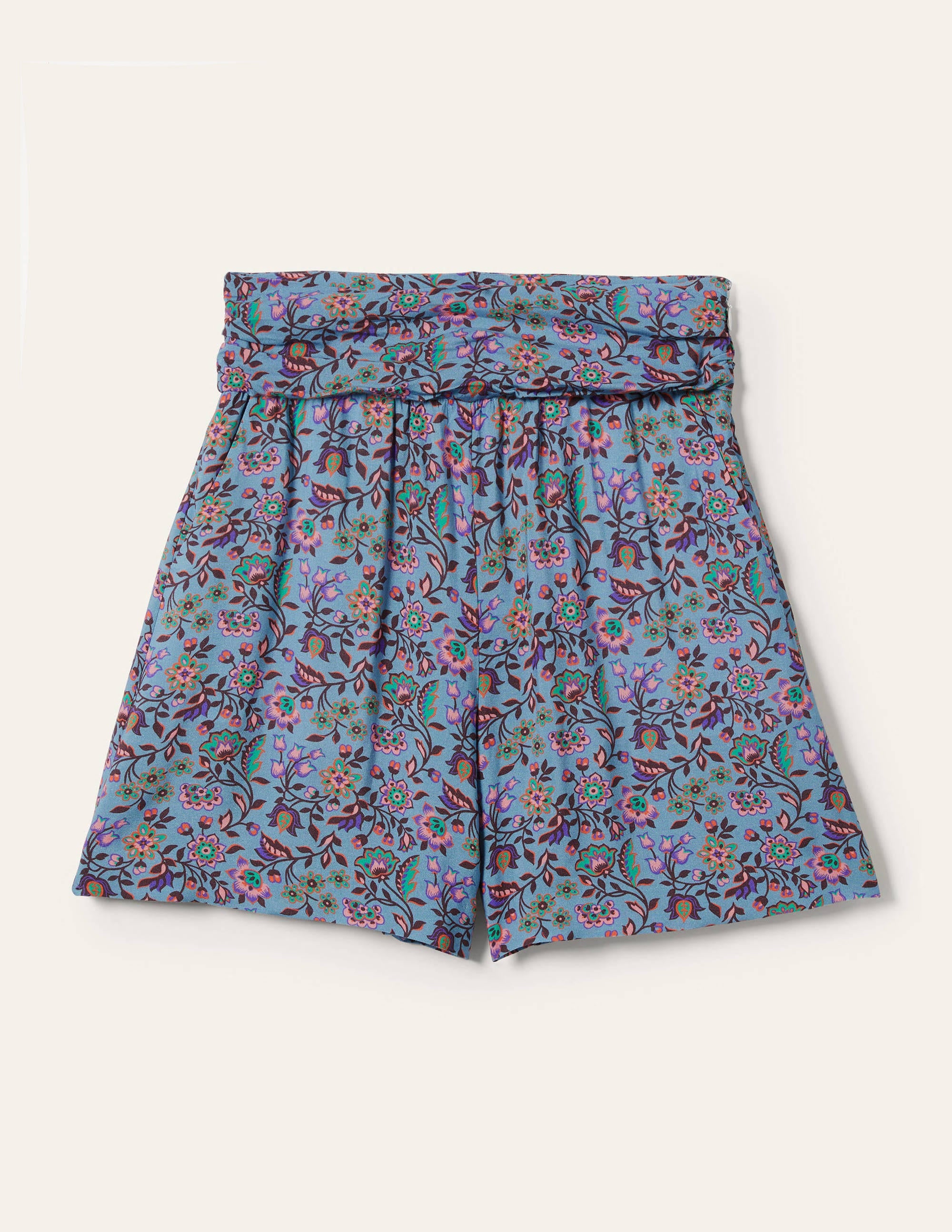 Shorts mit gerafftem Taillenbund-Graublau, Orientalische Wiese - Image 6