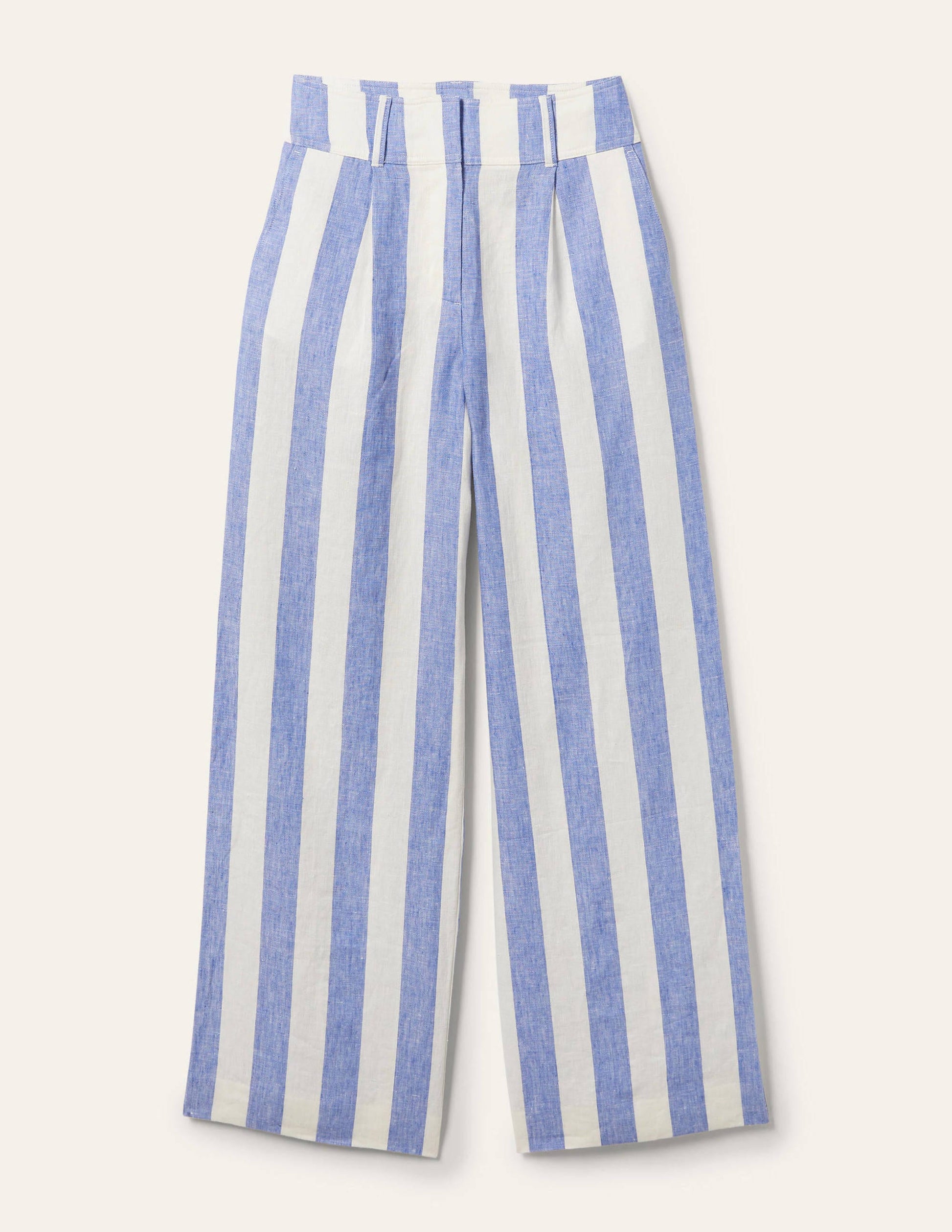 Leinenhose mit weitem Bein-Glockenblumenblau/Naturweiß, Gestreift-6