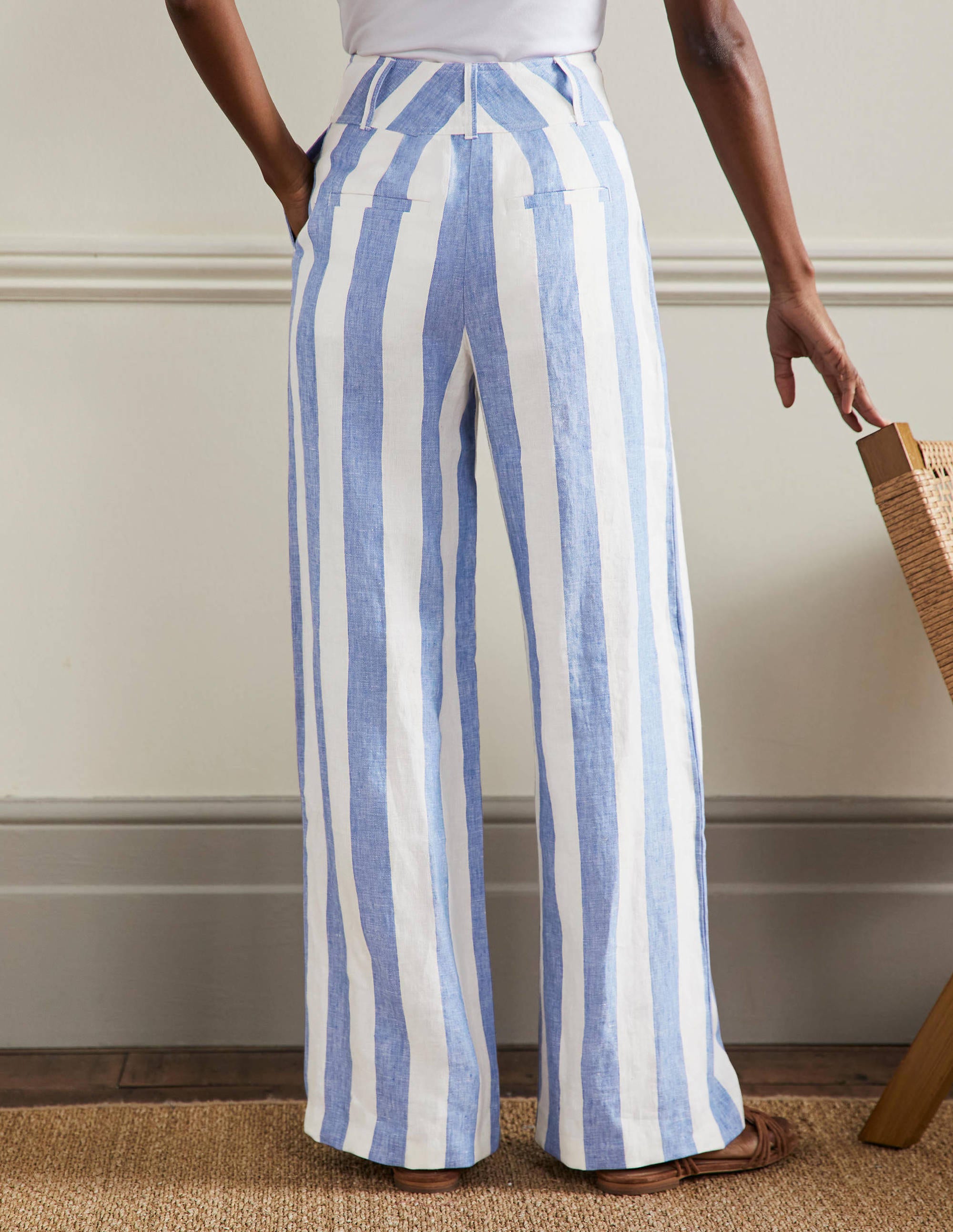 Leinenhose mit weitem Bein-Glockenblumenblau/Naturweiß, Gestreift - Image 3