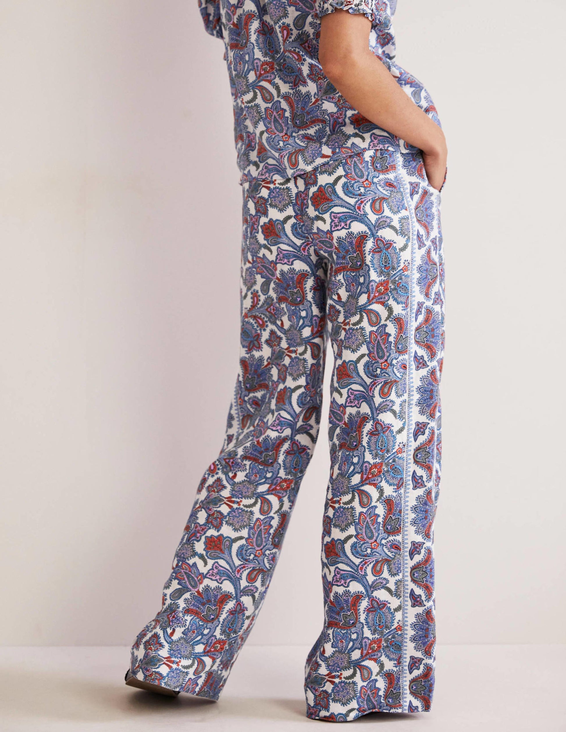 Pantalon large en lin-Multi, motif Paisley Bud-3
