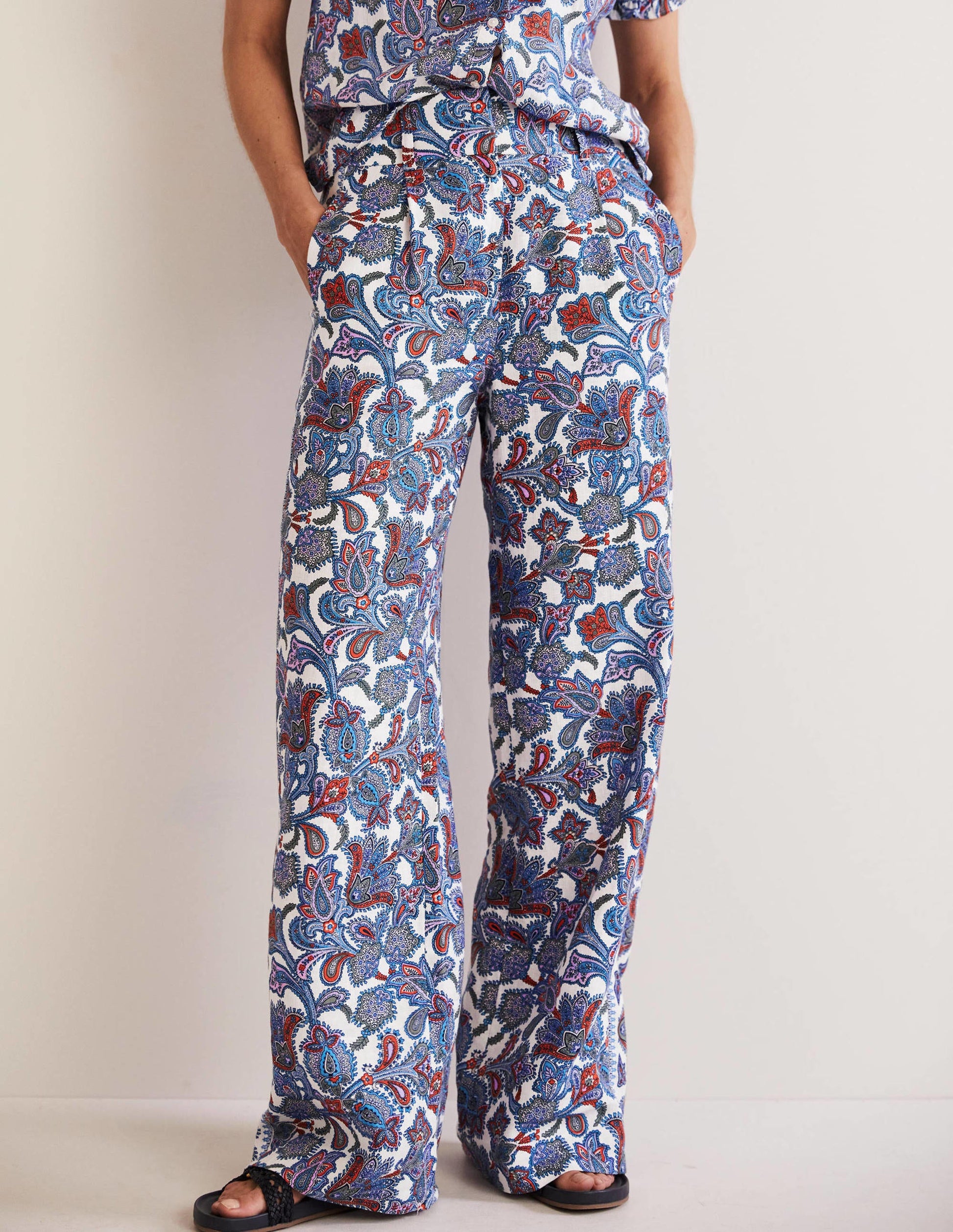 Pantalon large en lin-Multi, motif Paisley Bud-4