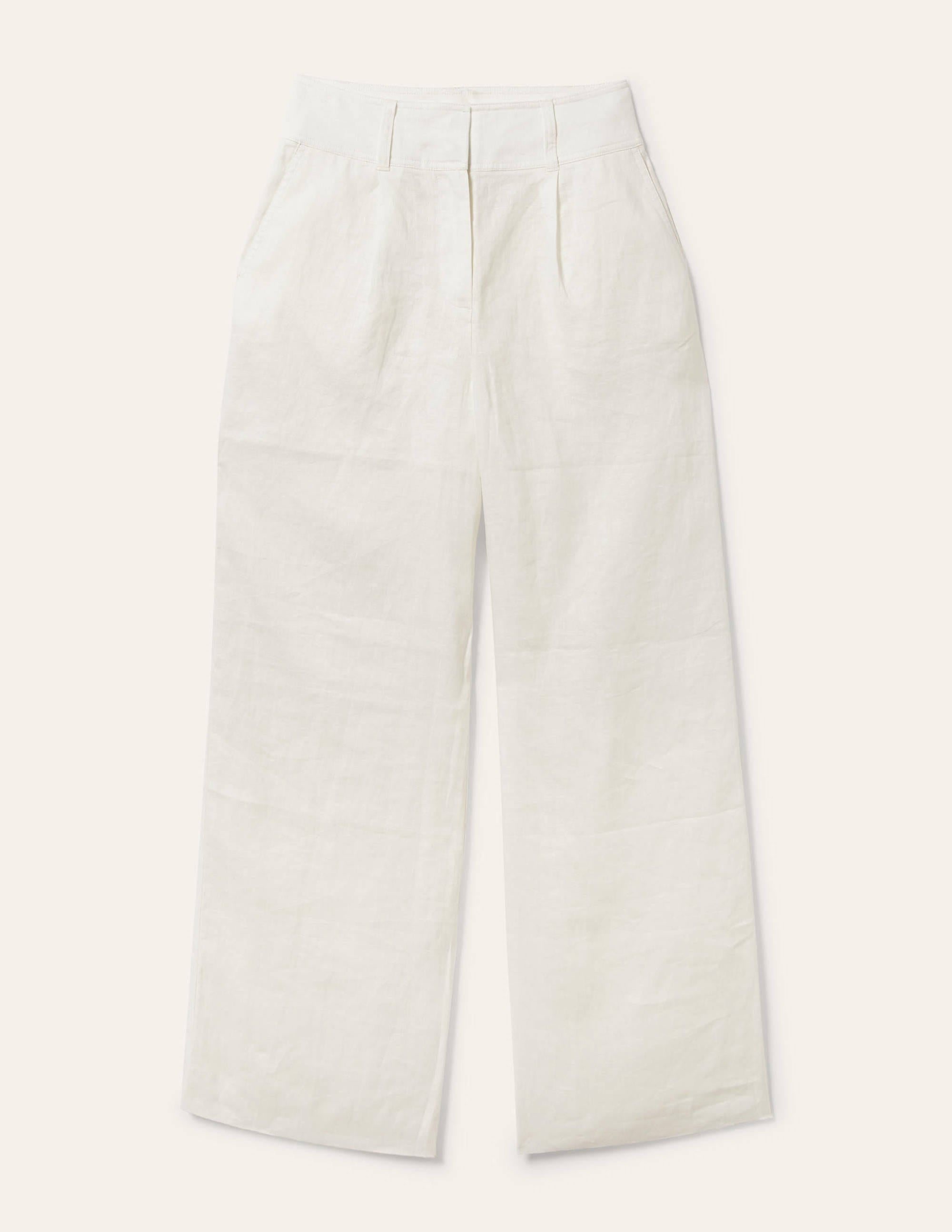 Wide Leg Linen Trousers-White - Image 7