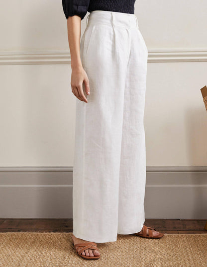 Leinenhose mit weitem Bein-Weiß