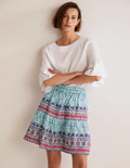 Embroidered Linen Mini Skirt-Larkspur, Oriental Diamond