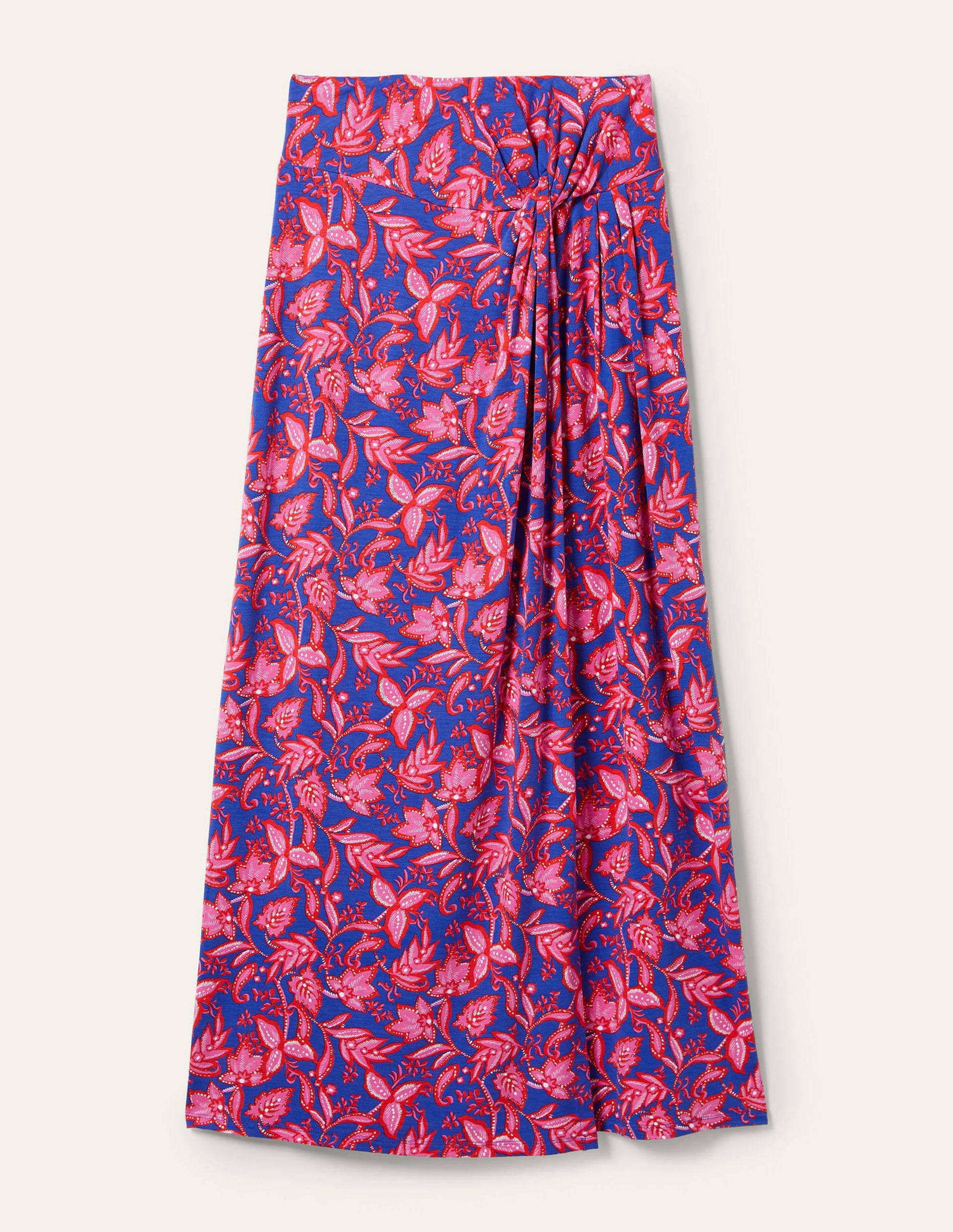 Jersey-Midirock mit Knotendetail an der Taille-Erdbeer-Daiquiri, Blumen-5