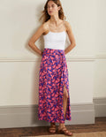 Jersey-Midirock mit Knotendetail an der Taille-Erdbeer-Daiquiri, Blumen