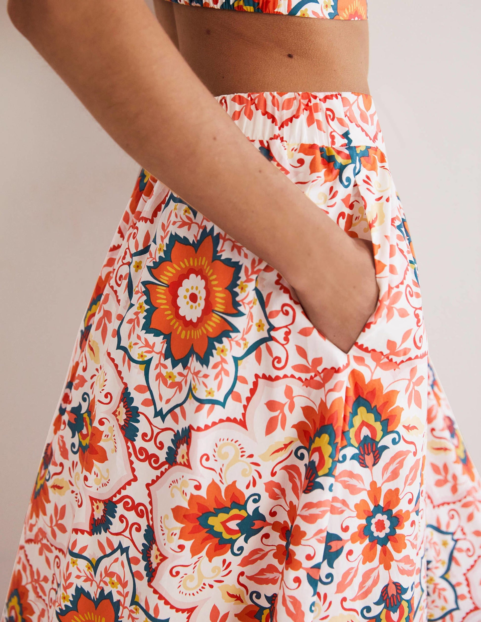 Pull On Cotton Midi Skirt-Multi, Bloomsbury-2