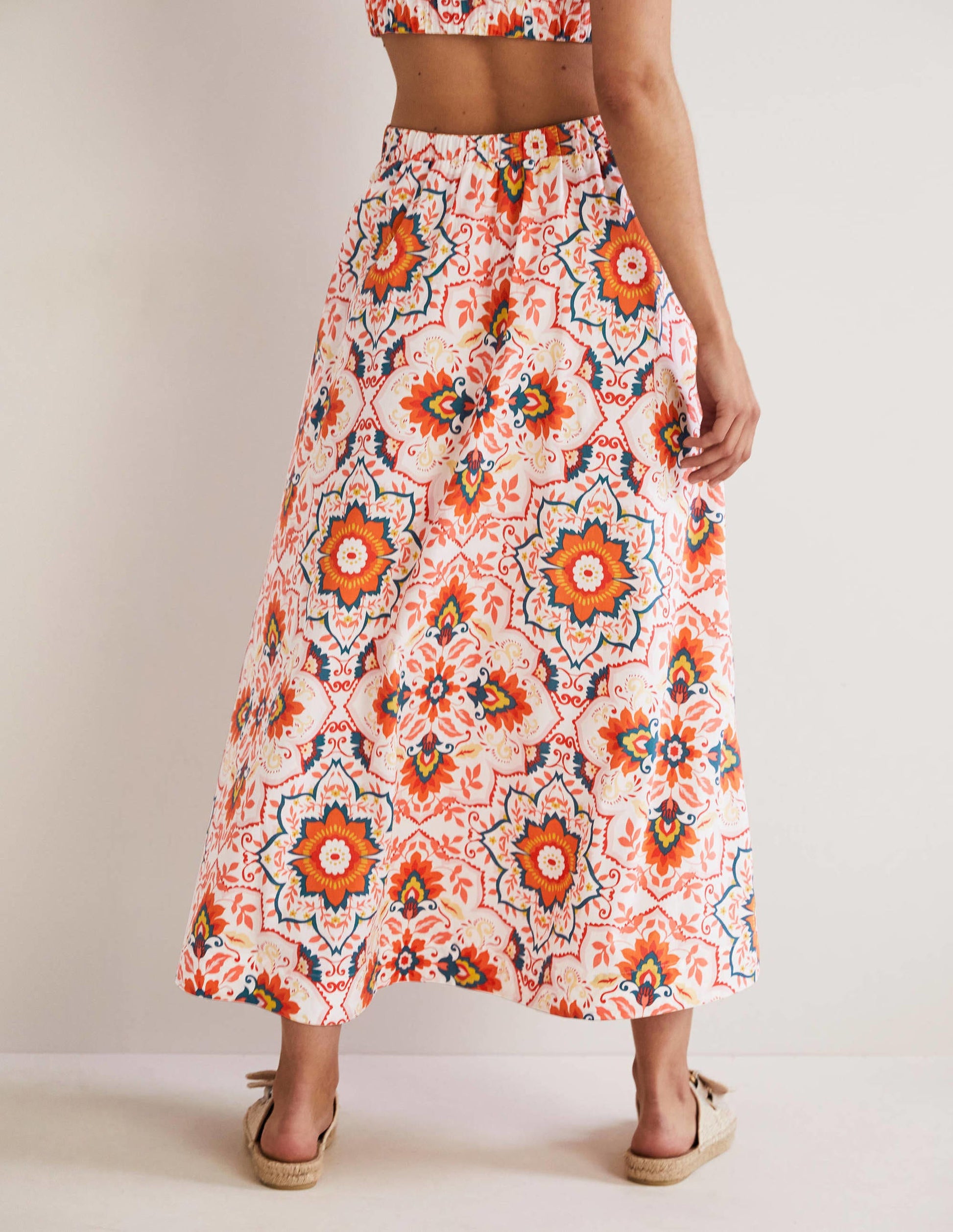 Pull On Cotton Midi Skirt-Multi, Bloomsbury-3