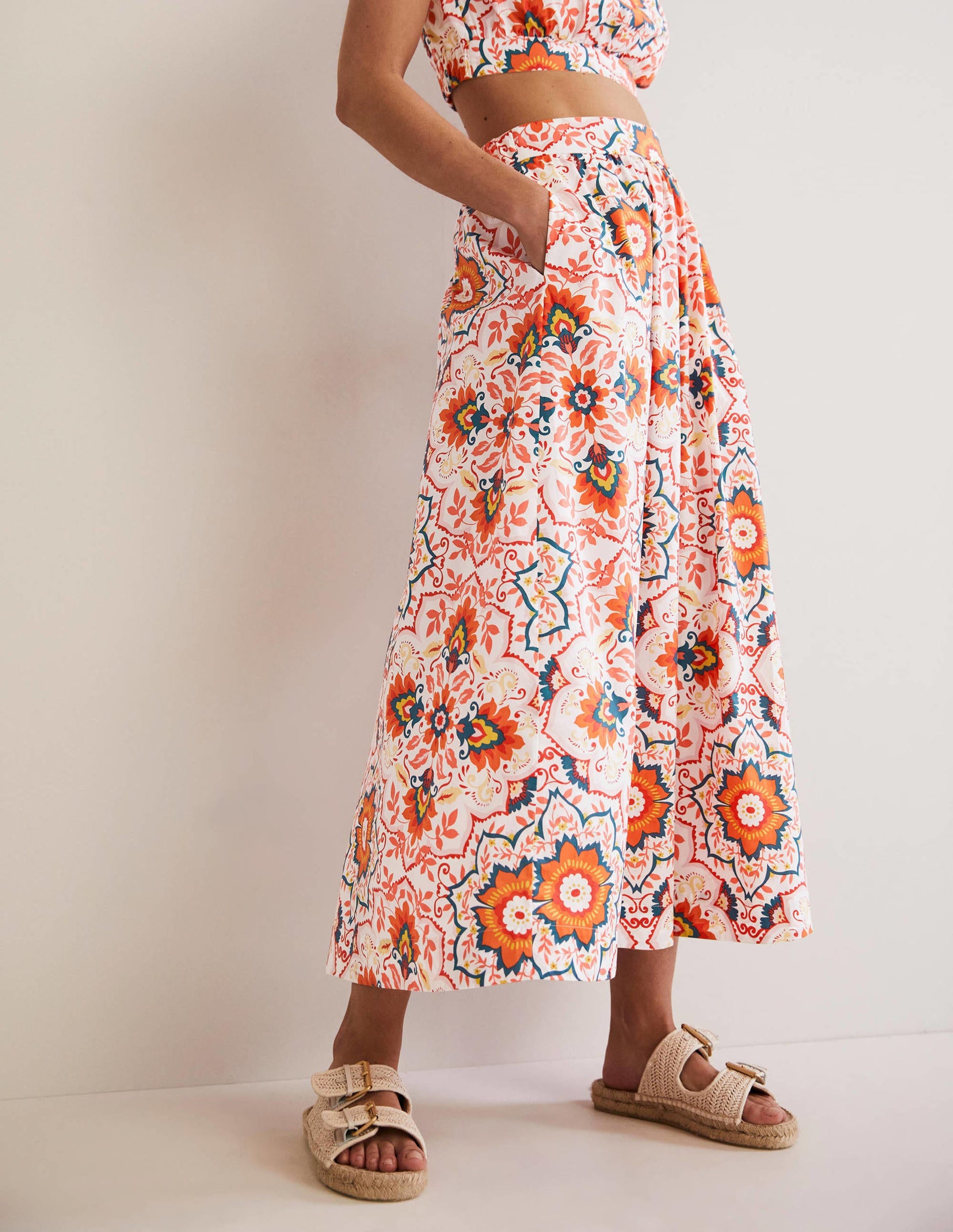Pull On Cotton Midi Skirt-Multi, Bloomsbury-4