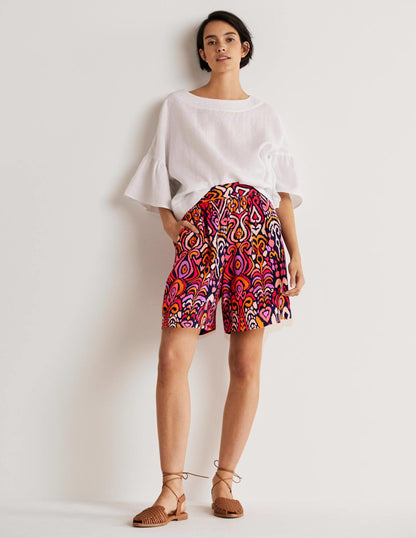 Grace Crinkle-Shorts-Französisches Navy, Ikat-Muster-1