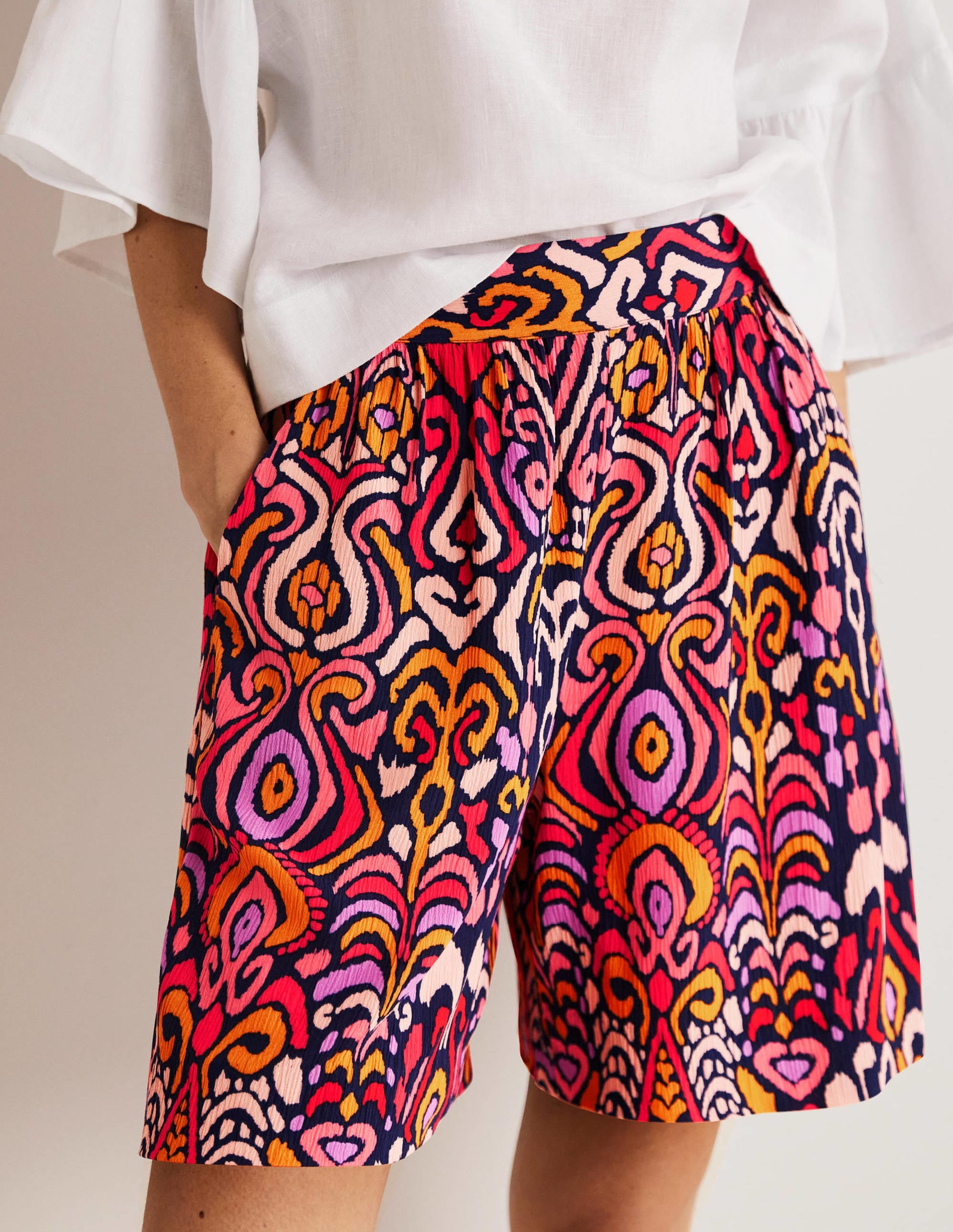 Grace Crinkle Shorts-French Navy, Ikat Charm - Image 3