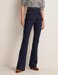 High Waist Flare Trousers-Indigo