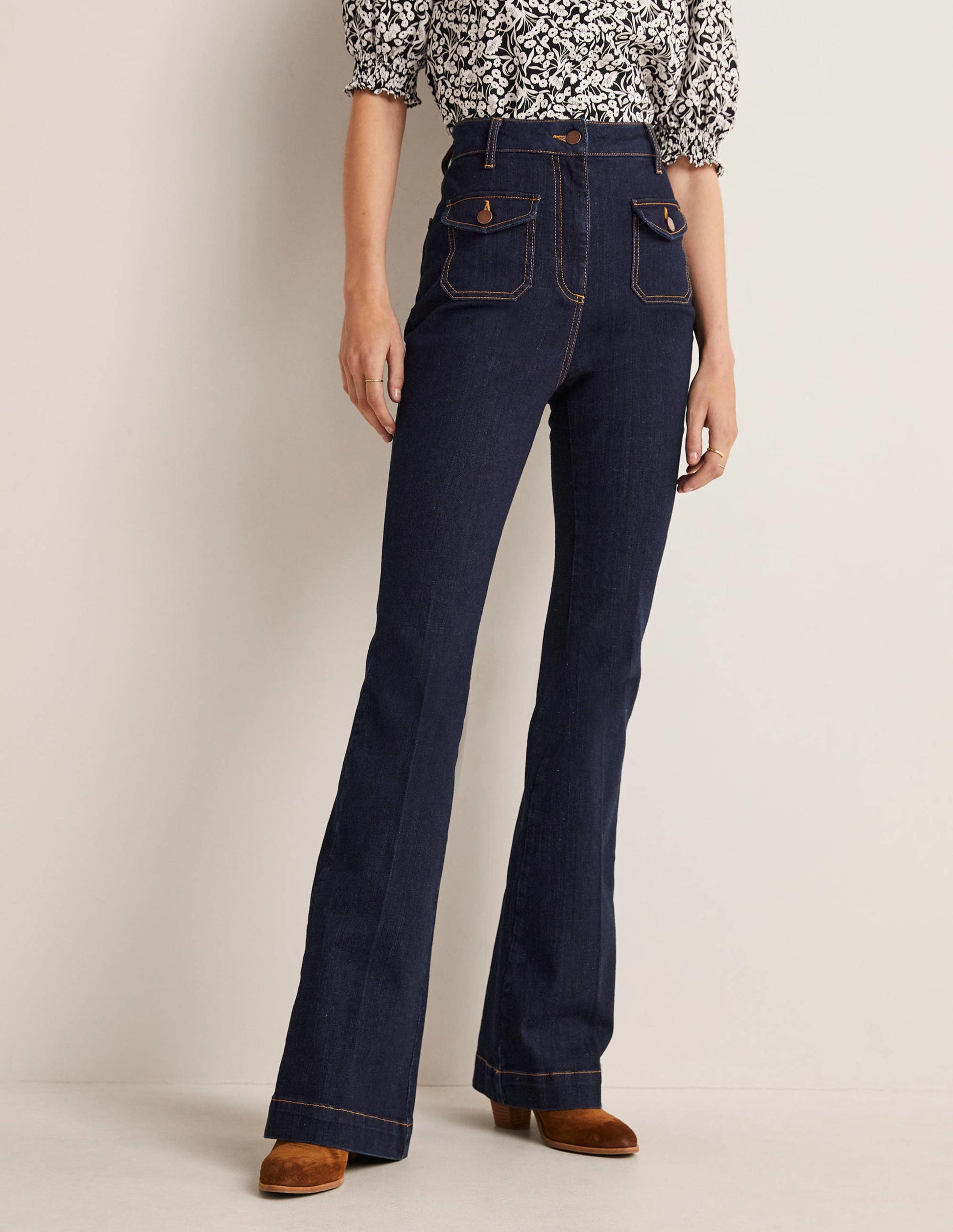 Ausgestellte Hose mit hoher Taille-Indigoblau-1