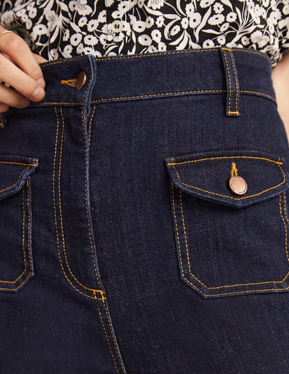 Ausgestellte Hose mit hoher Taille-Indigoblau-2