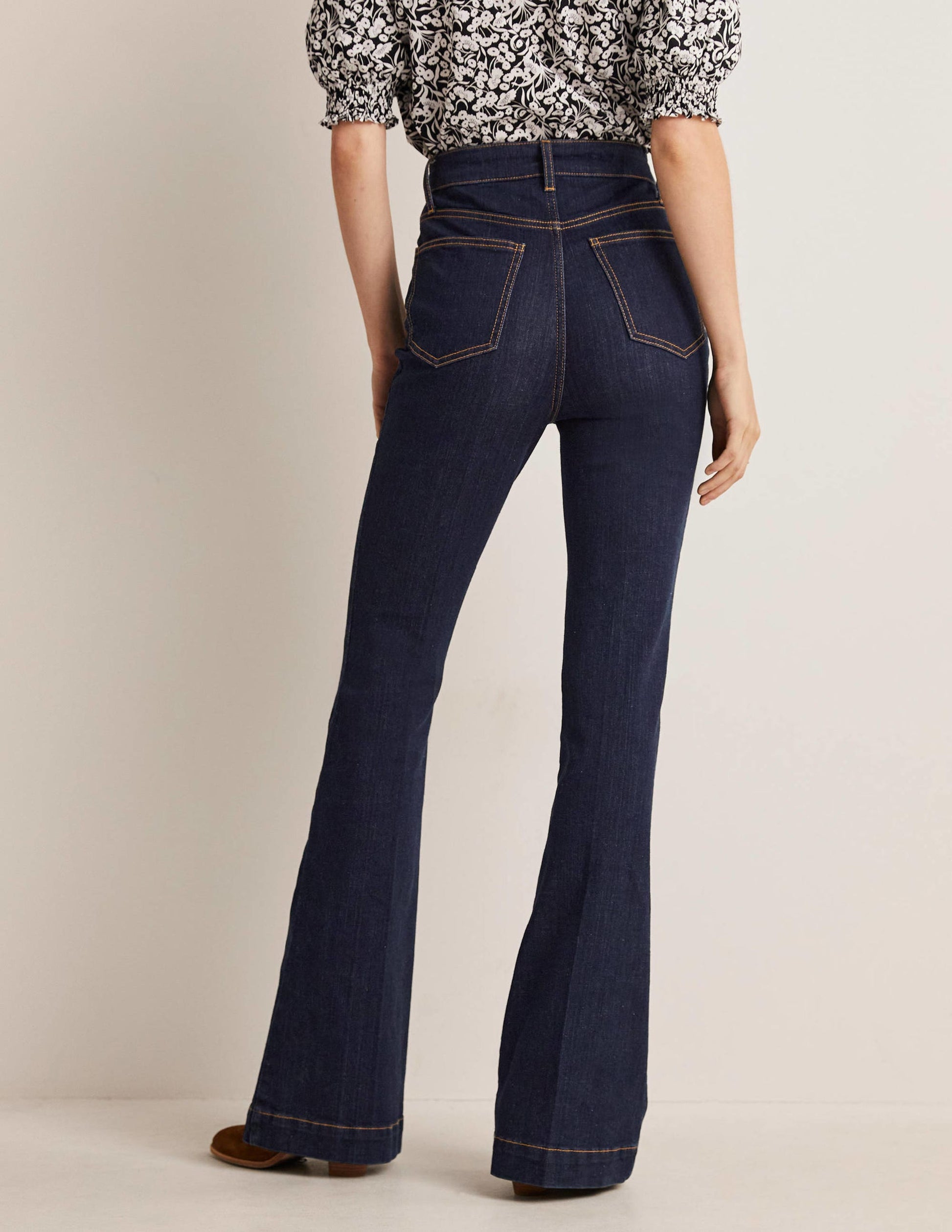 Ausgestellte Hose mit hoher Taille-Indigoblau-3