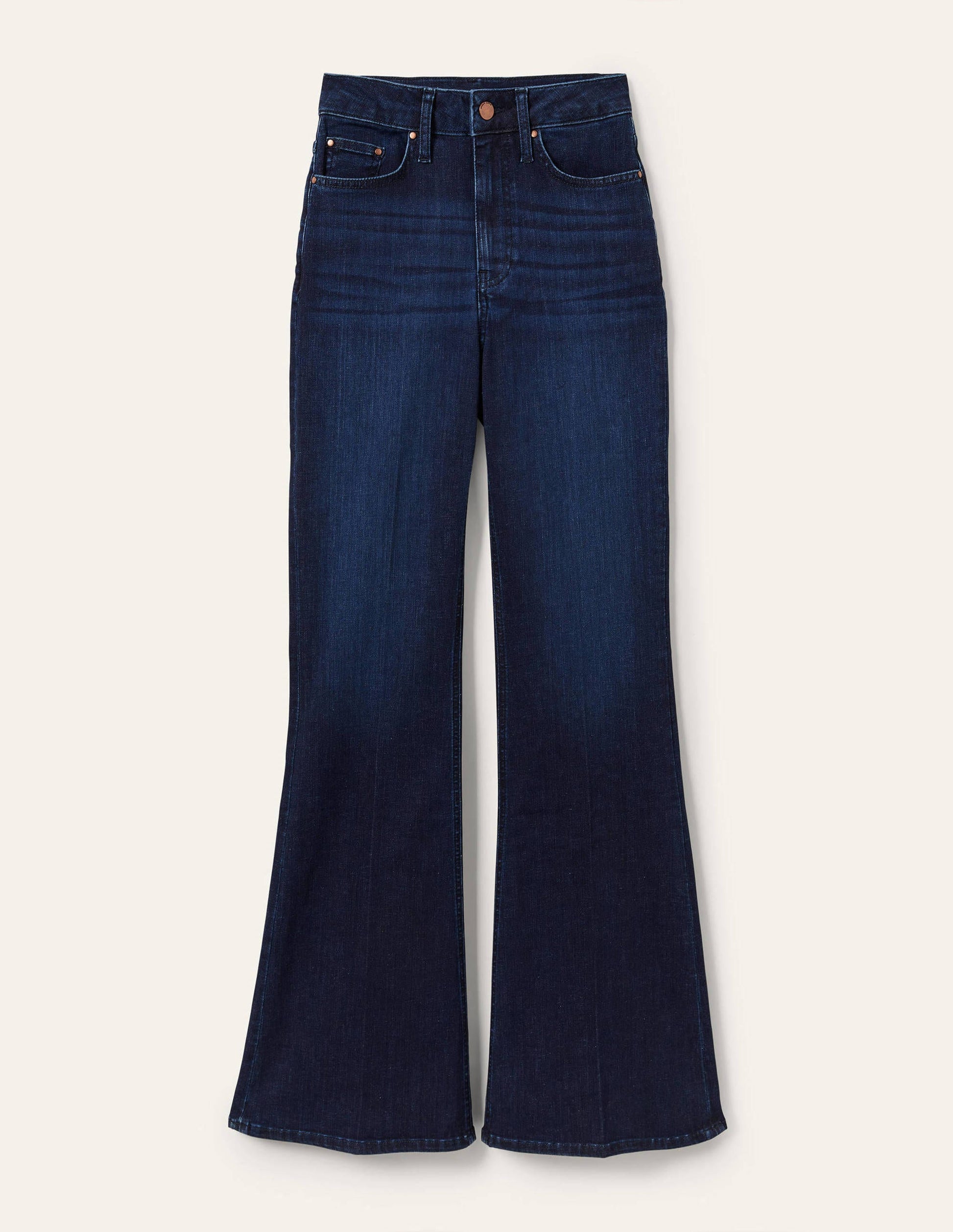 Anliegende Jeans mit Schlag und hohem Schnitt-Dunkles Vintageblau-7