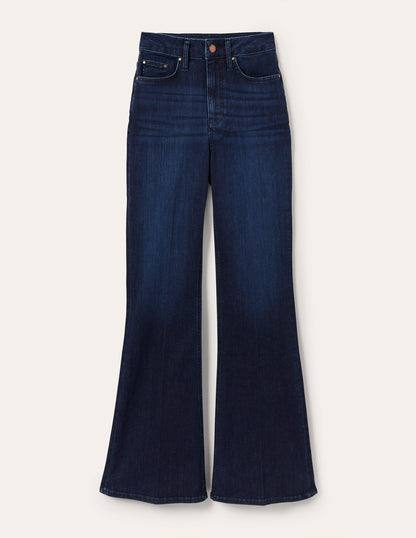Figurbetonte Jeans mit Schlag und hoher Taille-Dunkles Vintageblau-7
