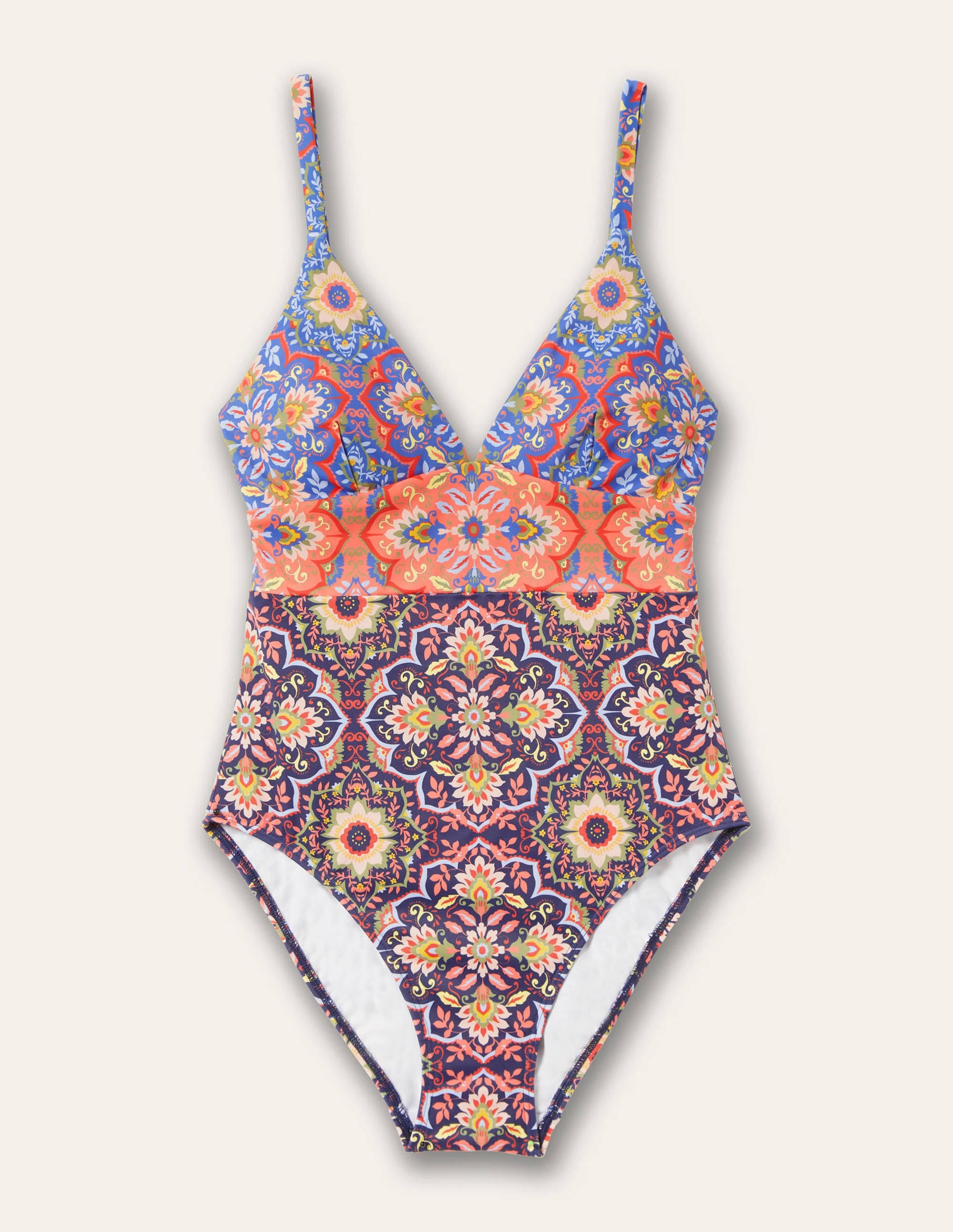 Maillot de bain col V Arezzo à empiècement-Bleu marine foncé, motif Bloomsbury - Image 7